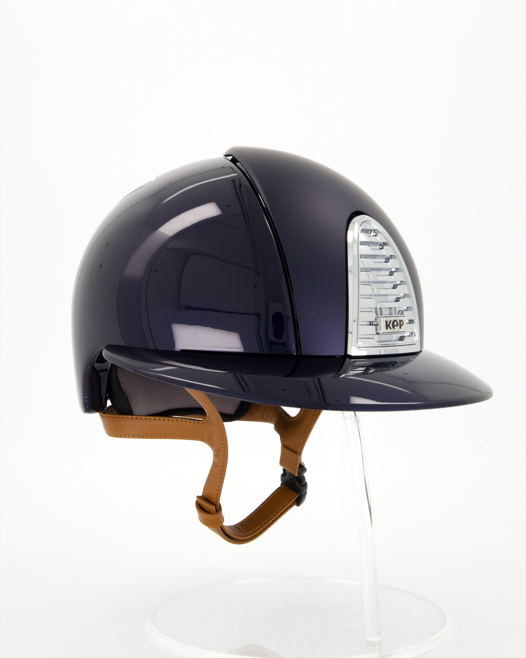 Reithelm Cromo 2.0 Polish/Textile Polo mit beigen Kinnriemen in blau