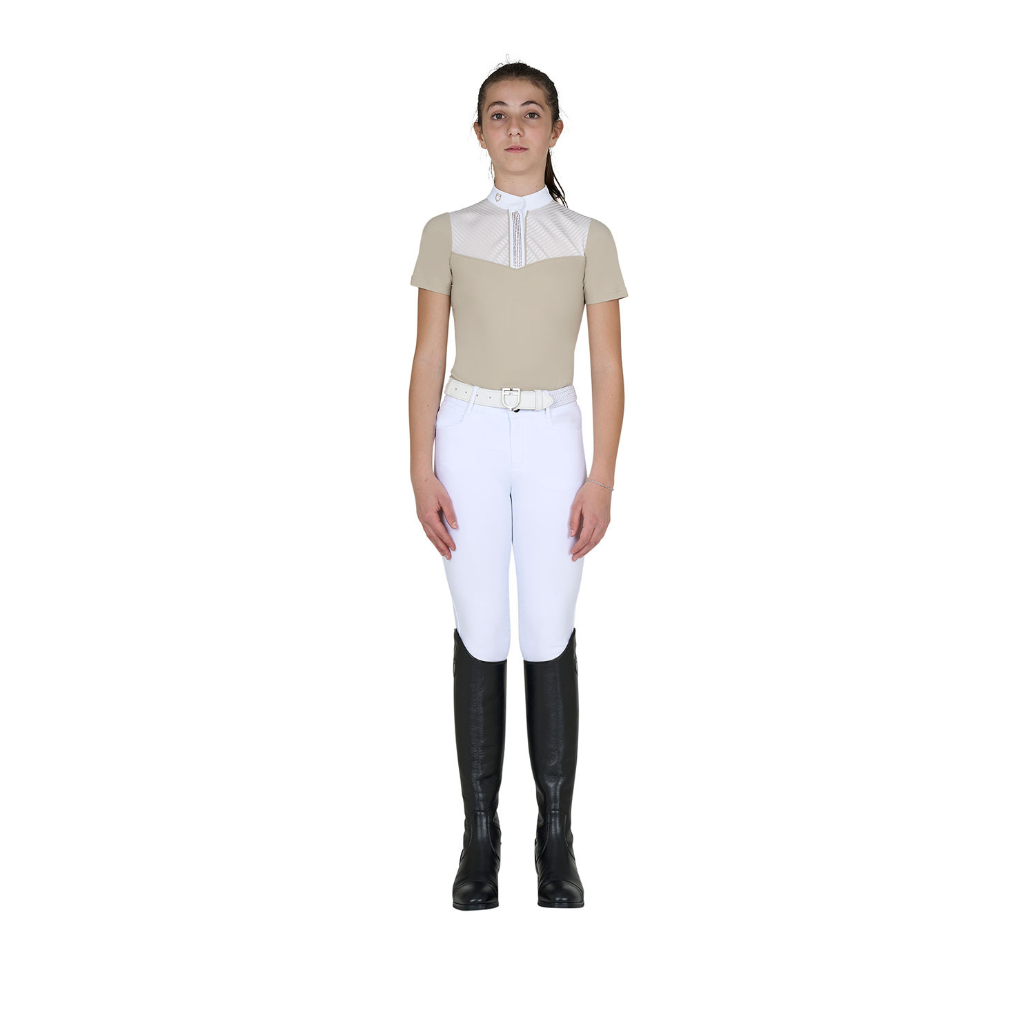 Mädchen-Turnierpolo Slim Fit mit seidigen Stoffeinsätzen