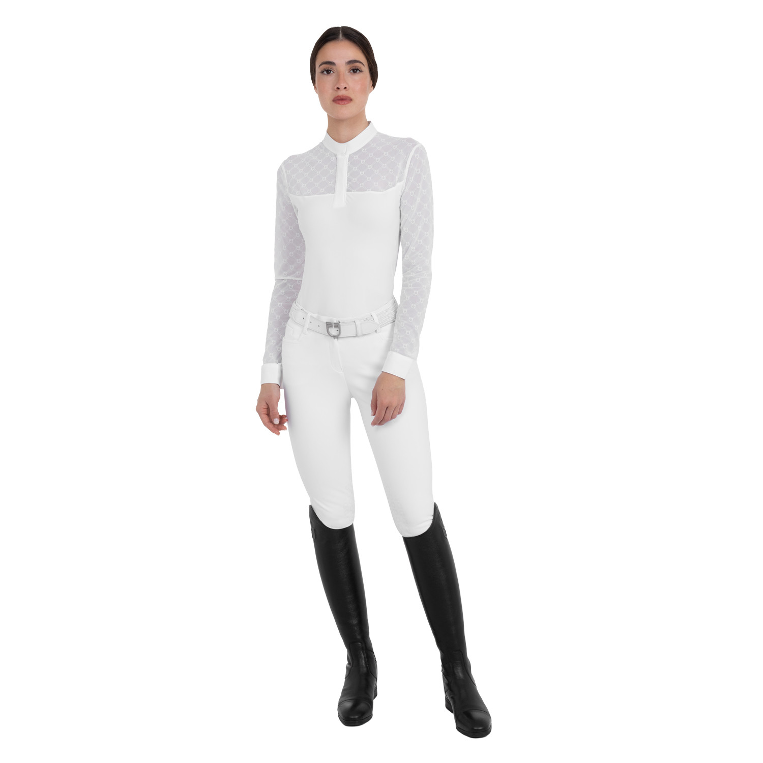 Langärmliges Damen-Turnierpolo mit Tüll-Einsätzen