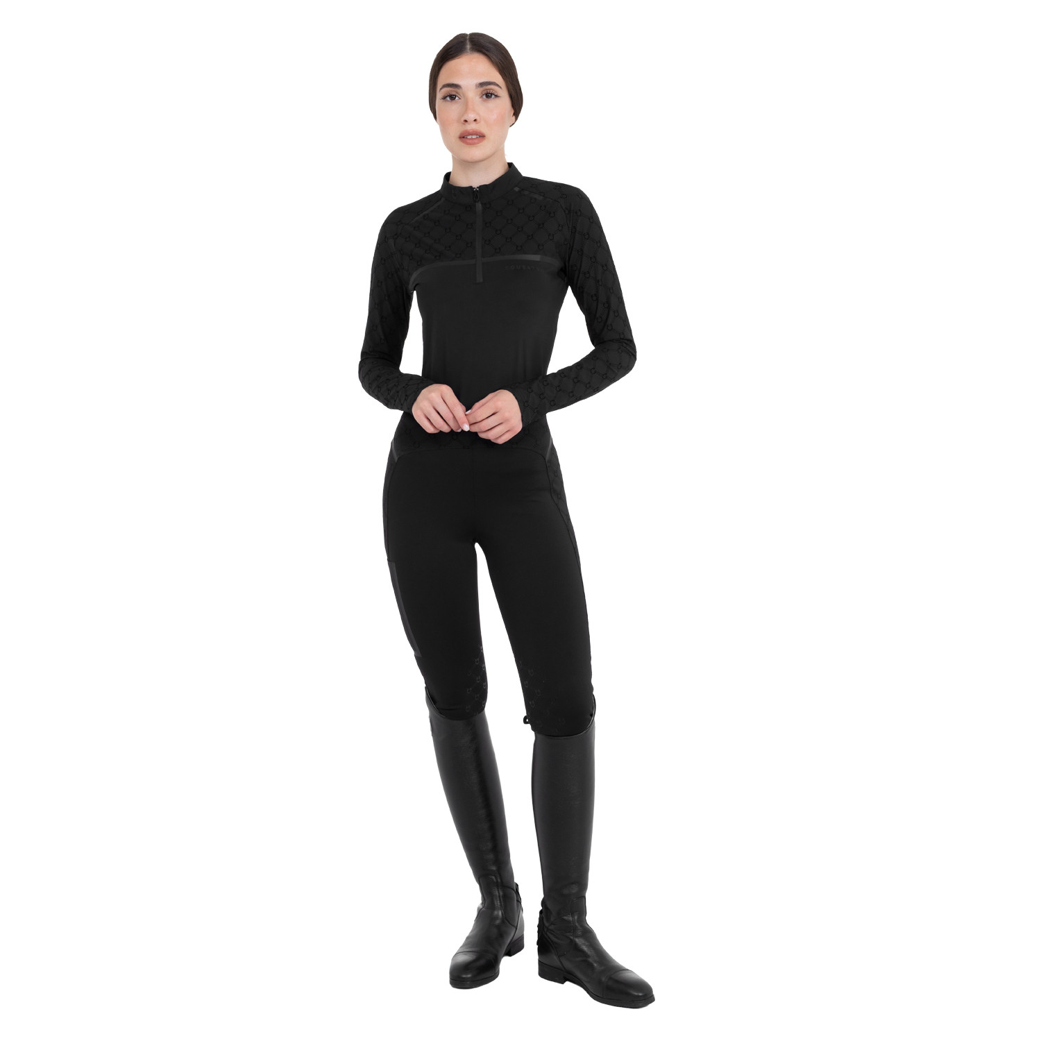 Damen-Trainingspolo langarm mit Monogramm-Print