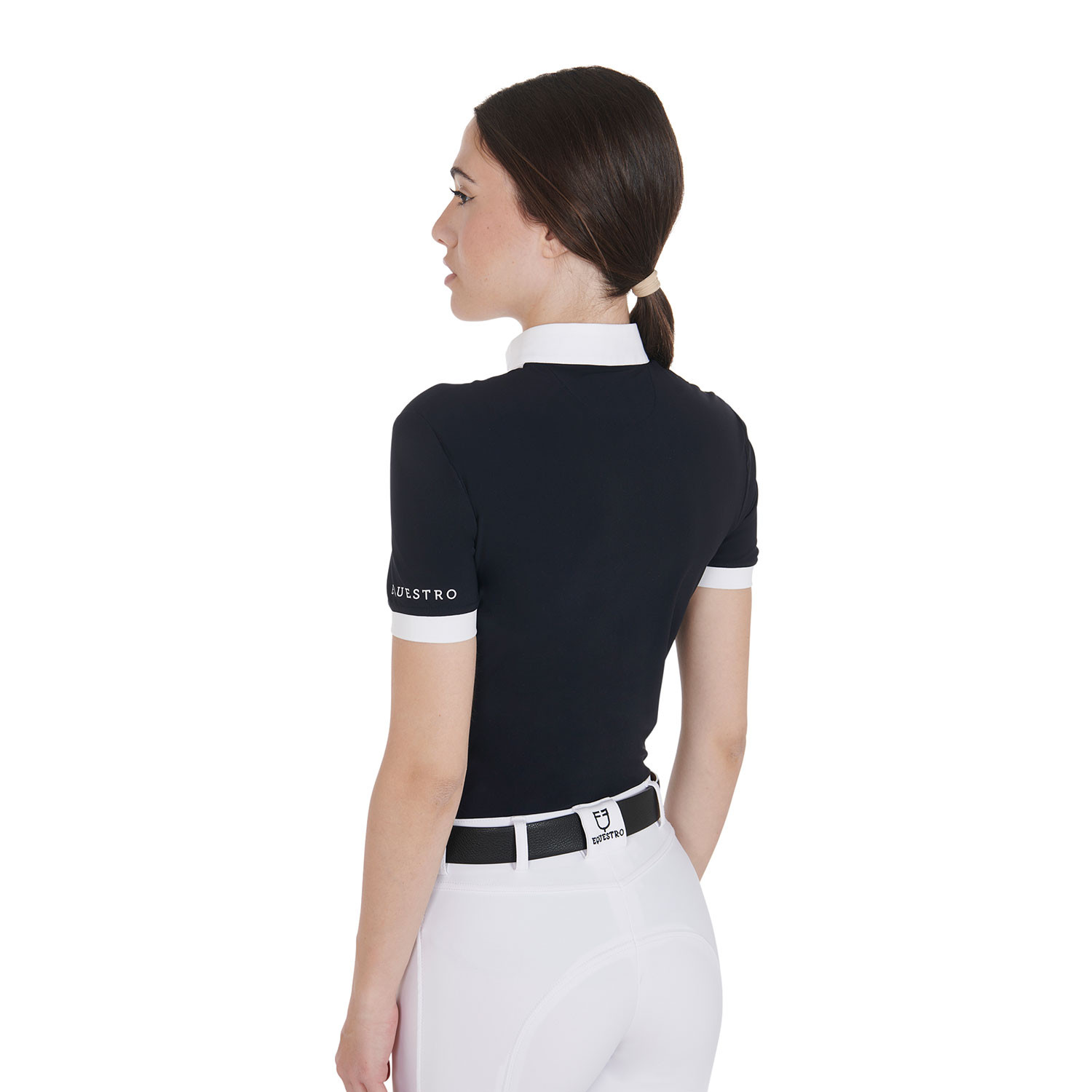 Tailliertes Damen-Poloshirt aus plissierter Baumwolle