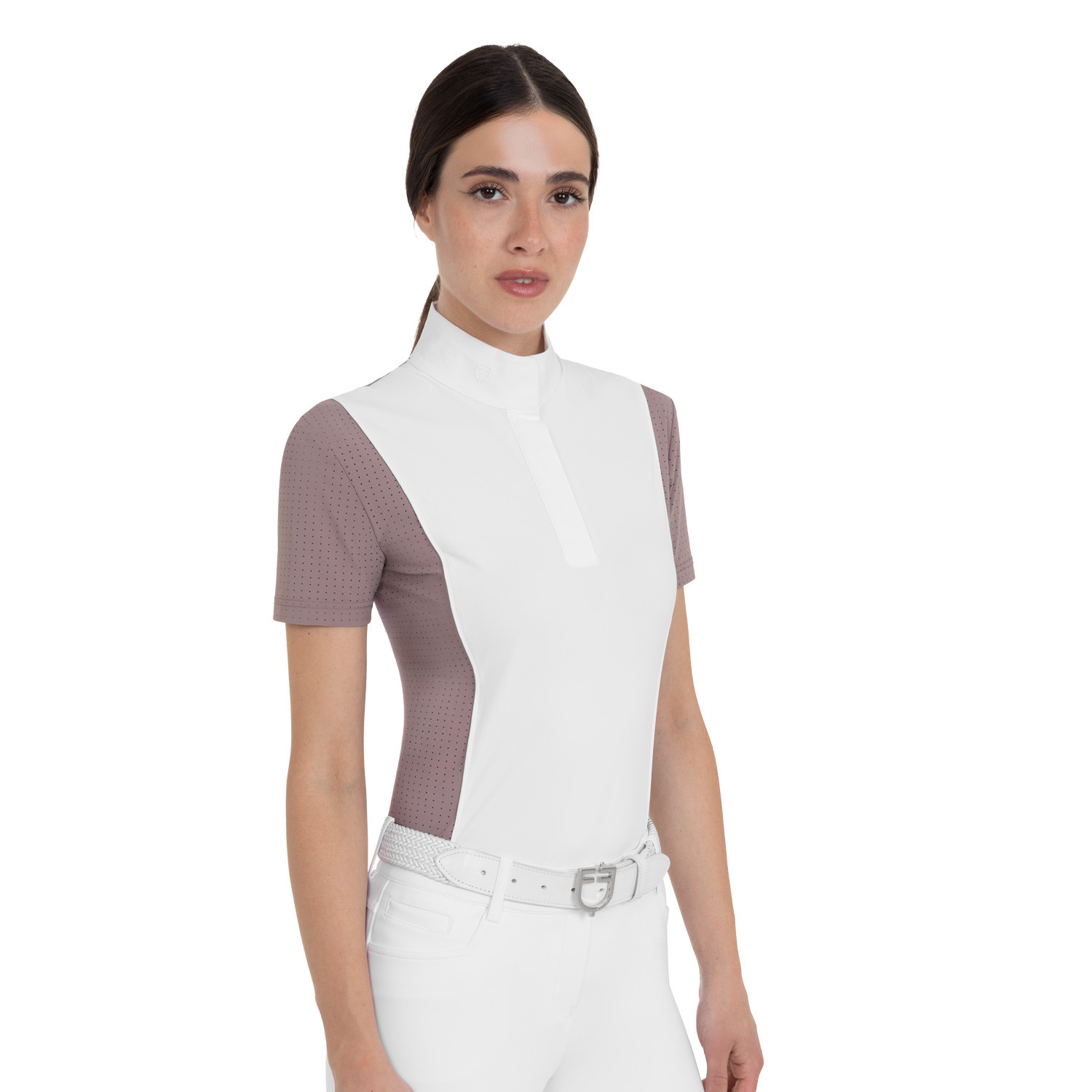 Women's short-sleeved competition polo with mesh inserts