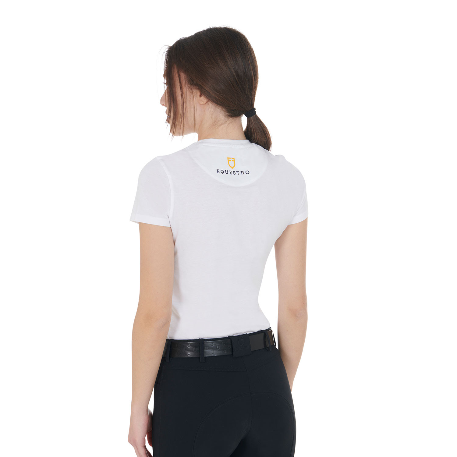 Schmal geschnittenes Damen-T-Shirt mit pinkem Strass