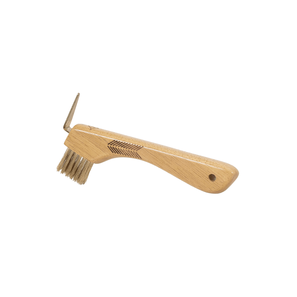 Hoof pick with metal brush