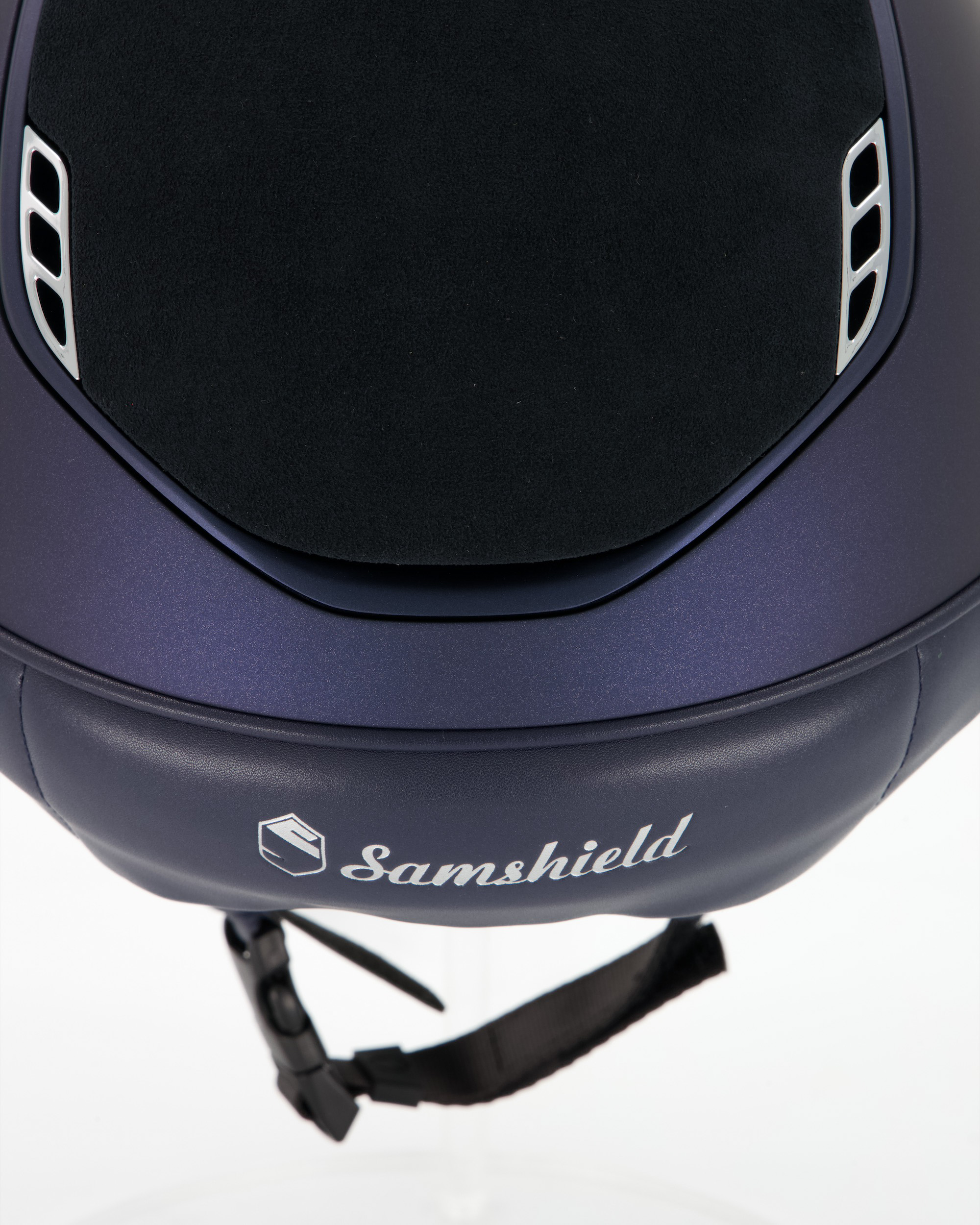 Reithelm Miss Shield 2.0 Shadowmatt, Top u. Frontalband Alcantara, Trim Matt Navy, Blason Crystal Fabric Blue in blau