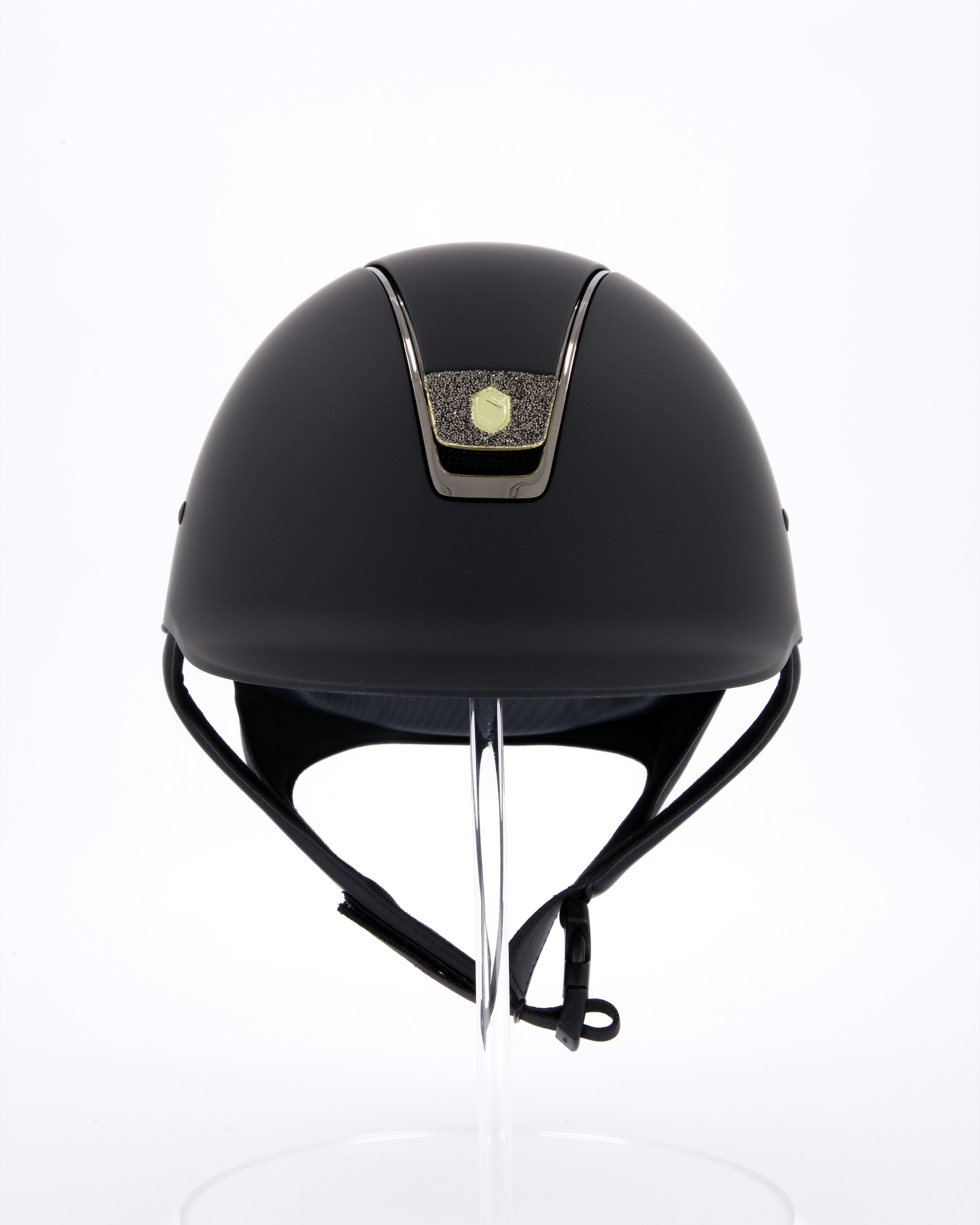 Riding helmet Shadowmatt Black Chrome Blason Crystal Fabric Gold in black