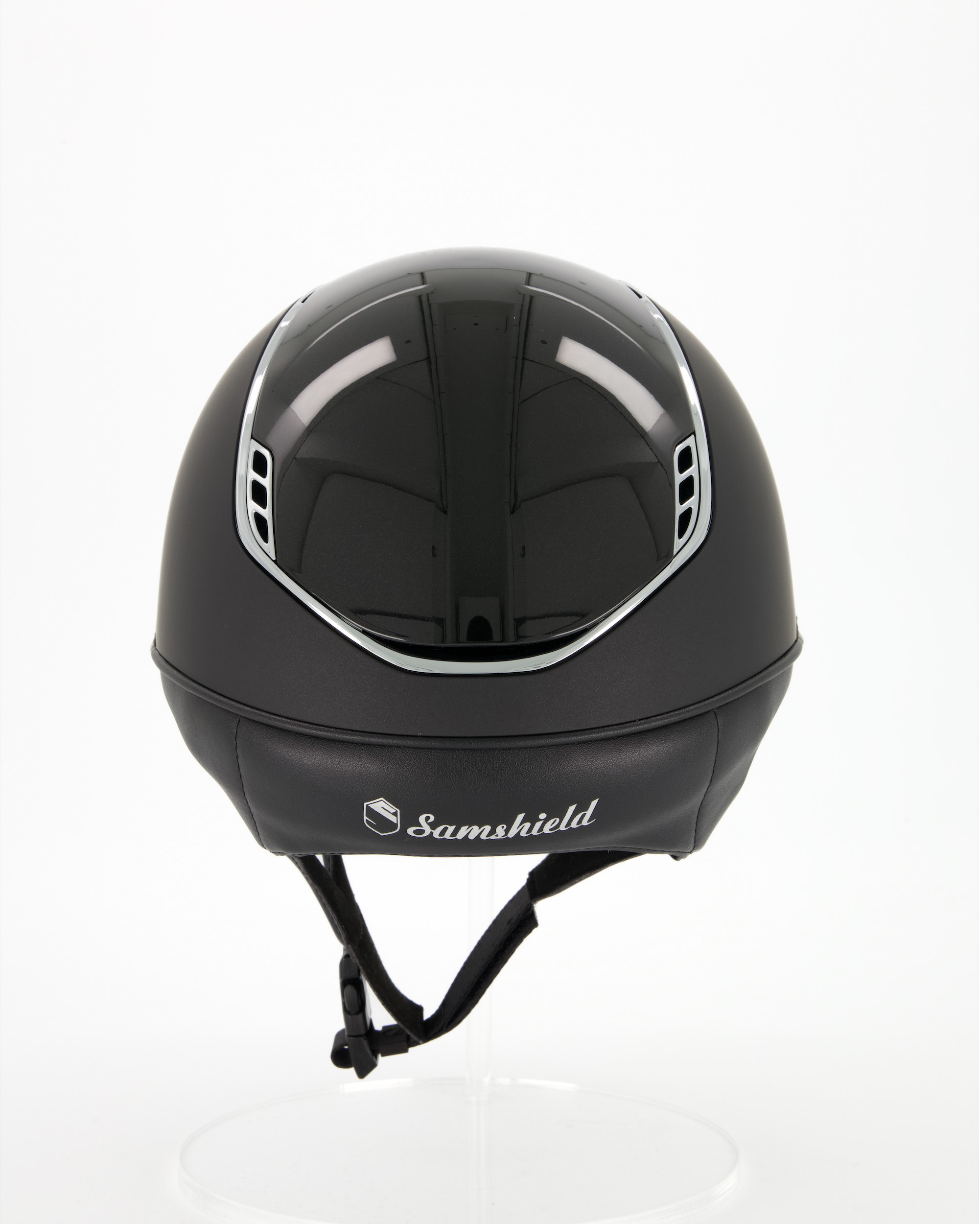 Reithelm 2.0 Miss Shield Shadowmatt, Top Shadow Glossy Black, Frontal Band Flower Swarovski Black, Trim Chrome Silver, Blason Crystal Fabric Silver in schwarz