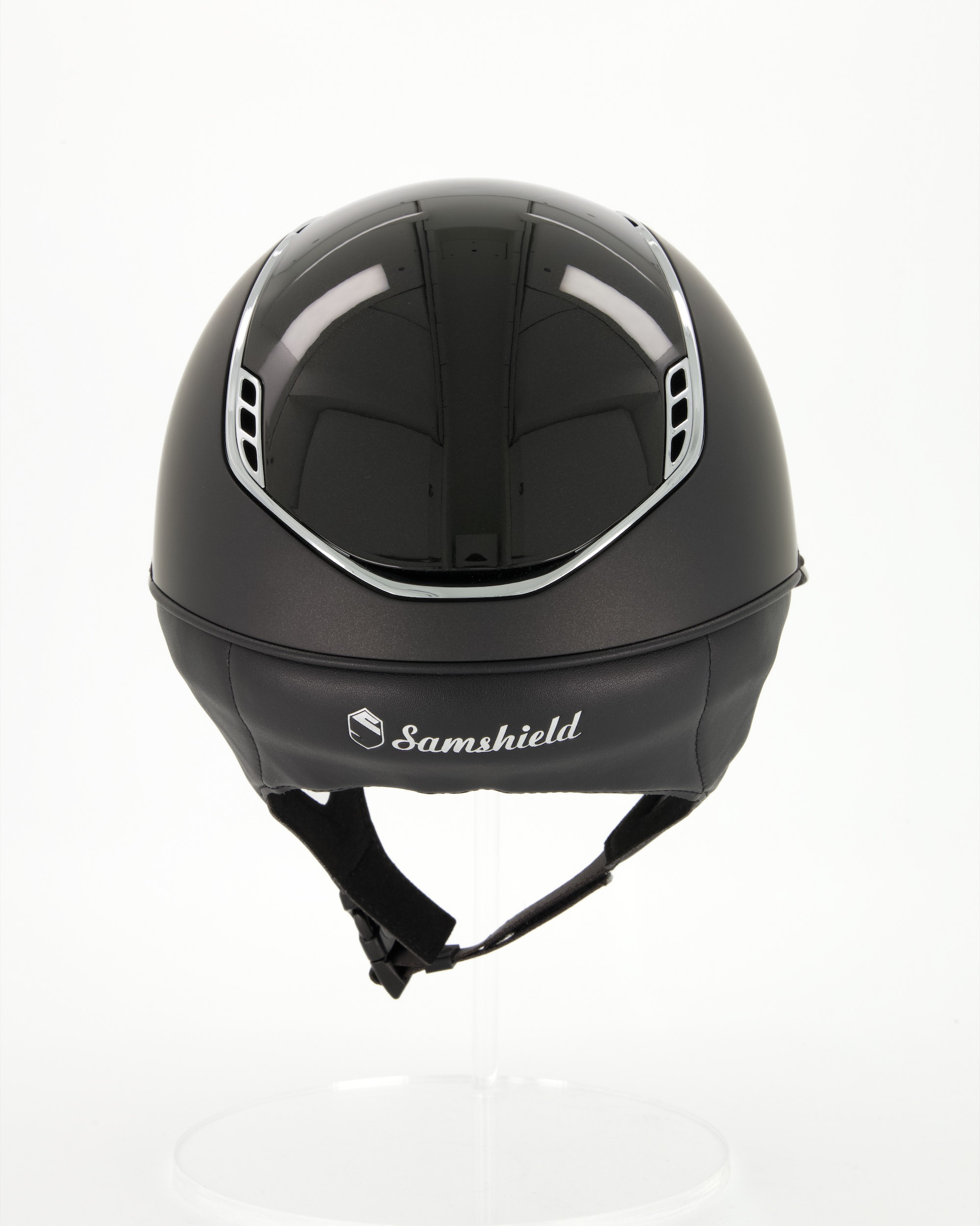 Reithelm 2.0 Miss Shield Shadowmatt, Top Shadow Glossy, Frontal Band Flower Swarovski Jewerly, Trim Chrome Silver, Blason Crystal Fabric Silver in schwarz