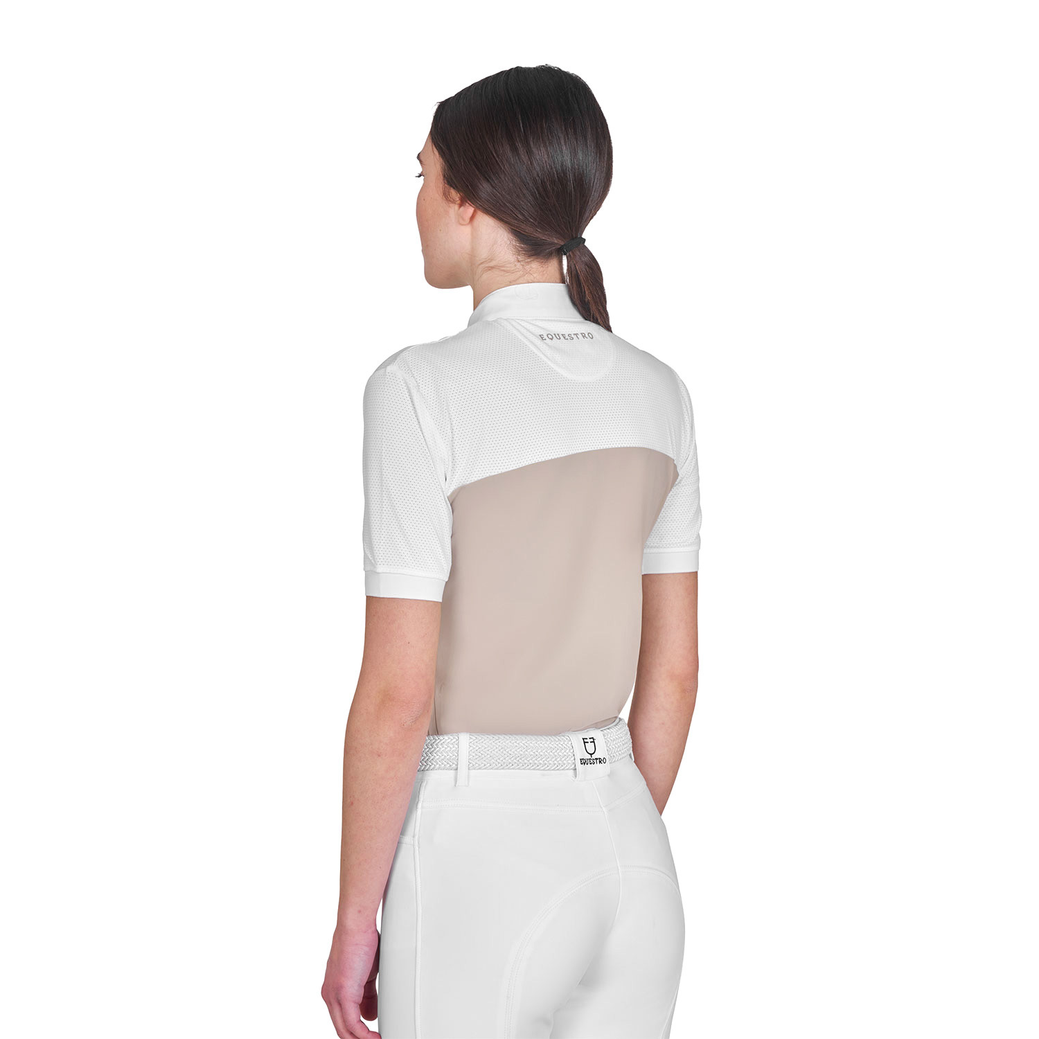 Schmal geschnittenes Damen-Poloshirt aus Funktionsmaterial und Mesh
