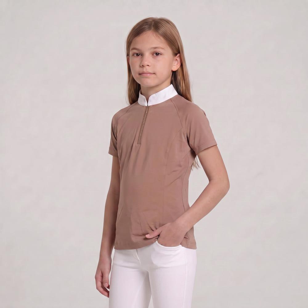 Turniershirt Classic Mädchen kurzarm mit Glitzerreißverschluss
