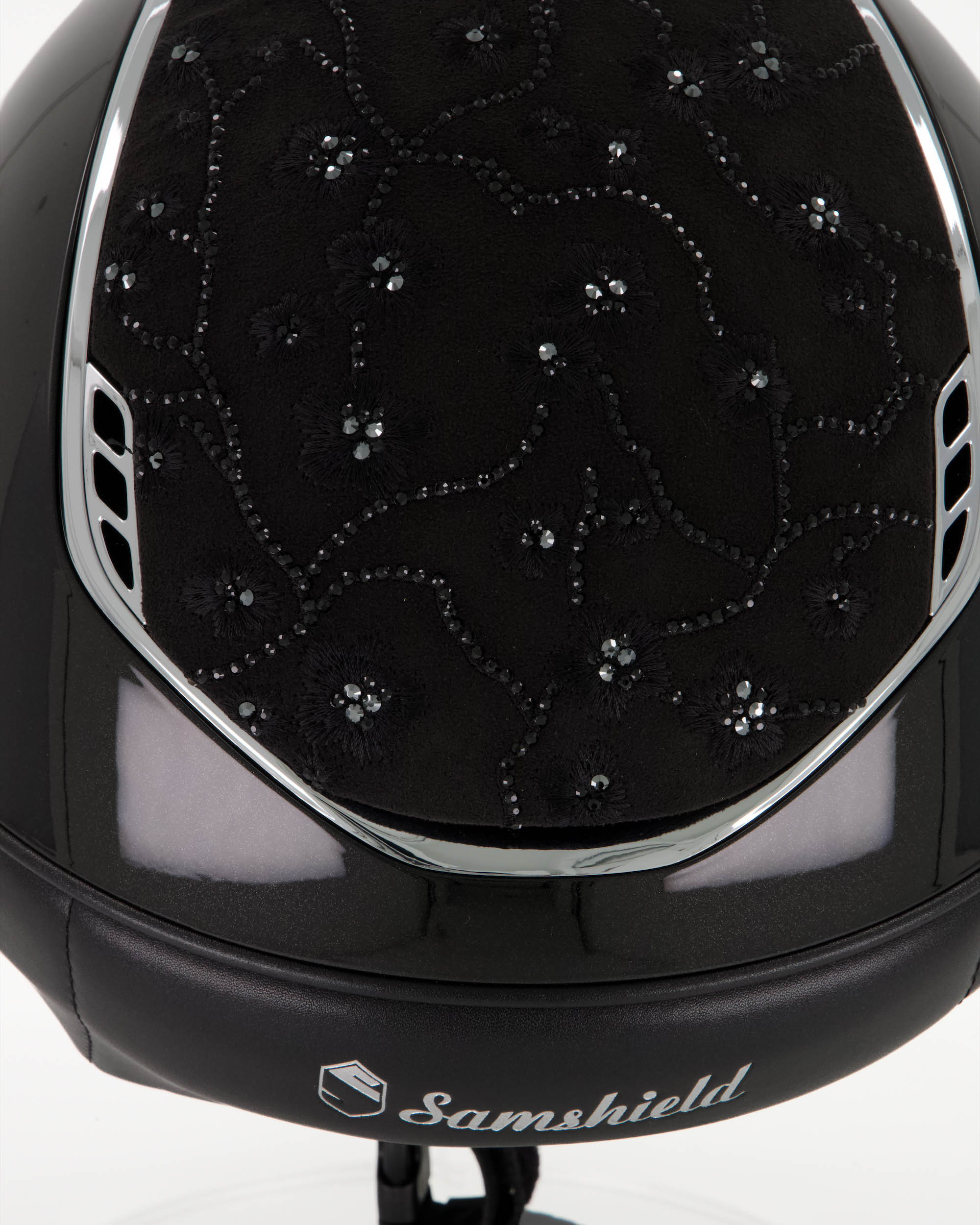 Reithelm 2.0 Miss Shield Shadowglossy black, Top u. Frontal Band Cherry Blossom, Trim und Blason Chrome Silver