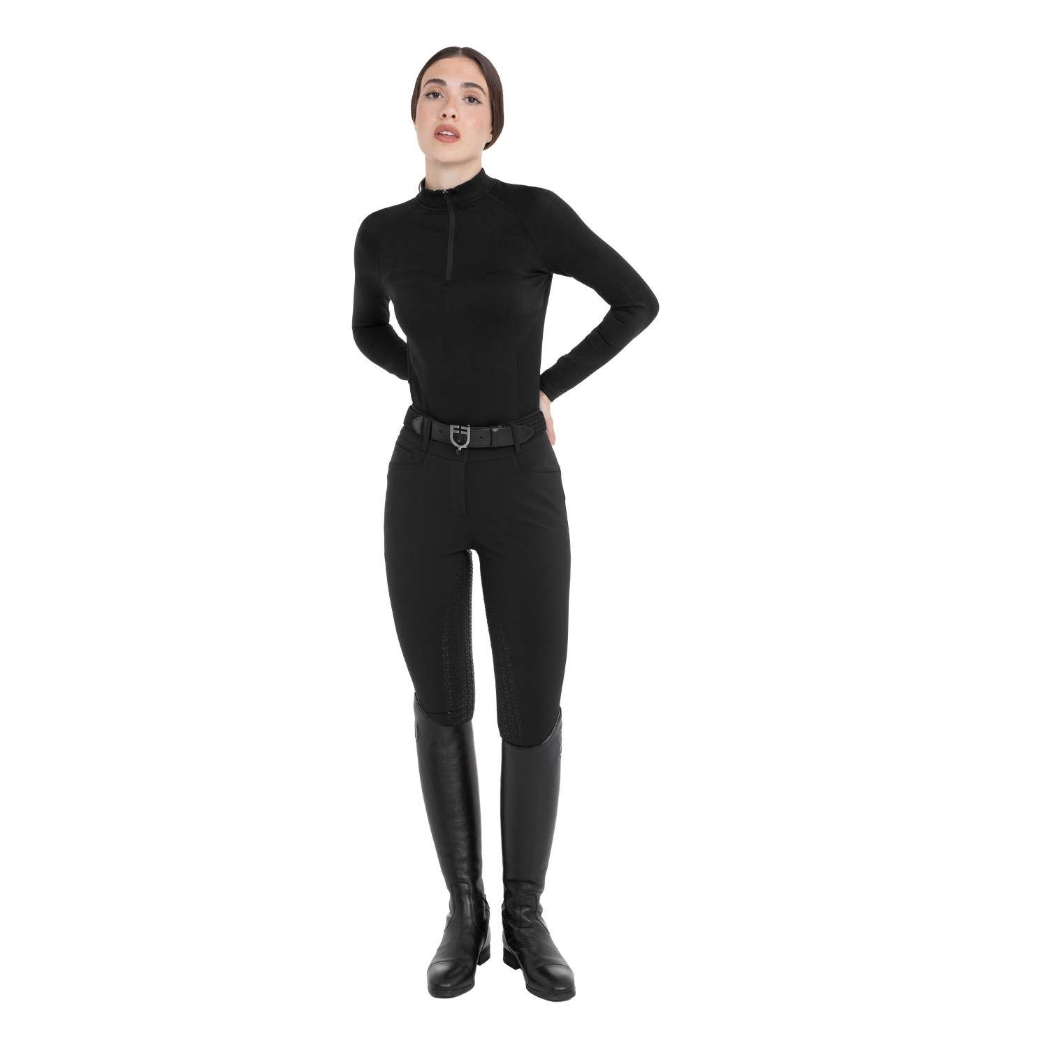 Pantalon d'équitation femme taille haute à fond intégral en tissu bi-stretch