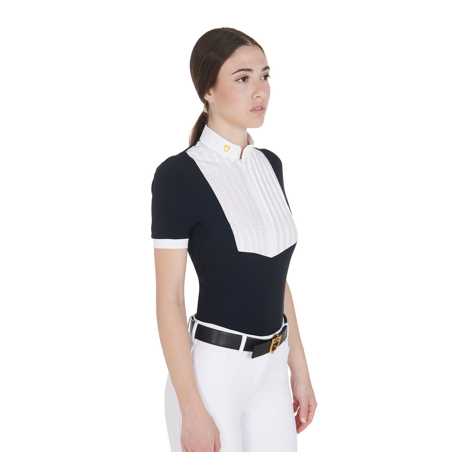 Tailliertes Damen-Poloshirt aus plissierter Baumwolle