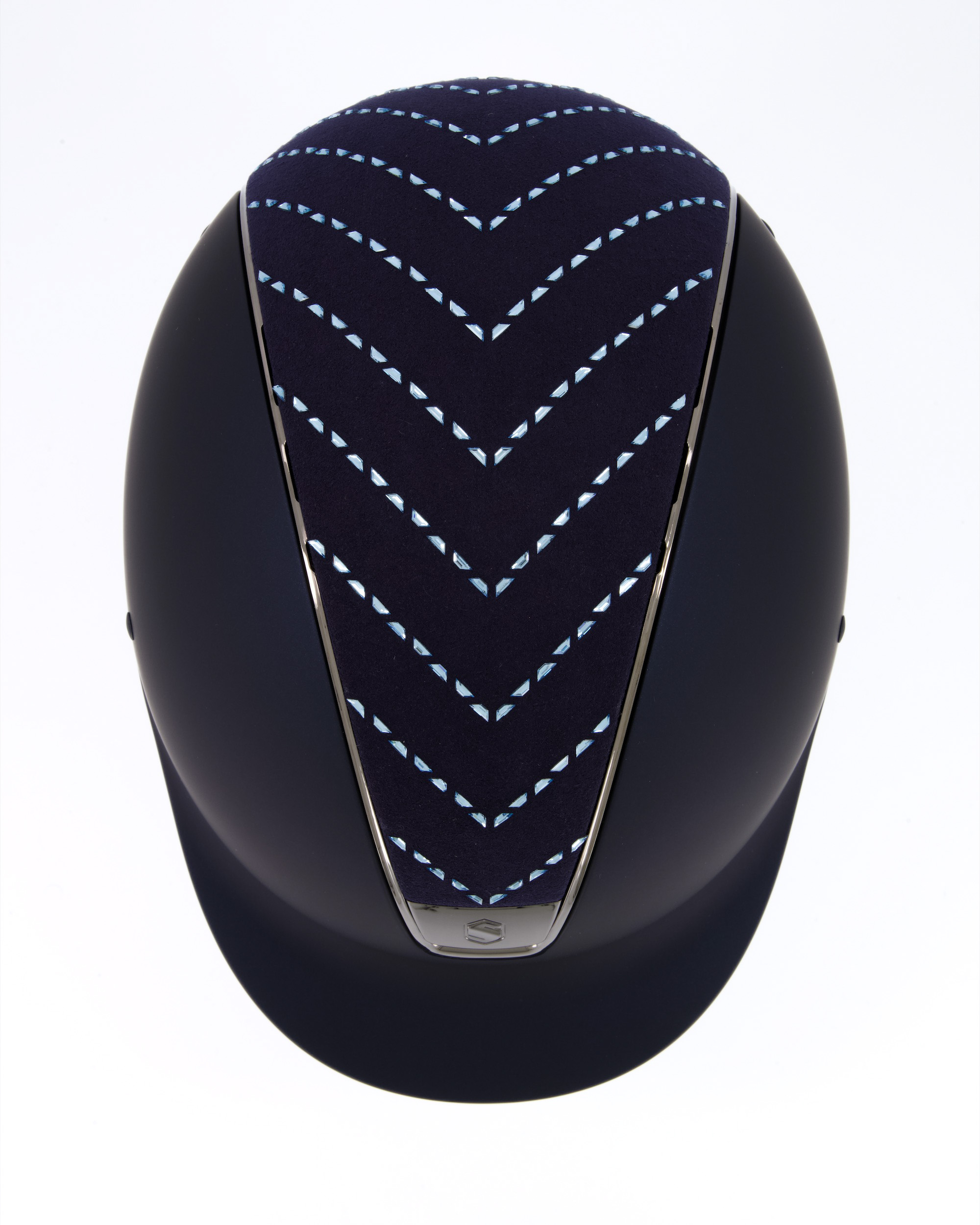 Riding helmet Shadowmatt Blue, Top Chevron Blue, Trim Black Chrome, Blason Black Chrome