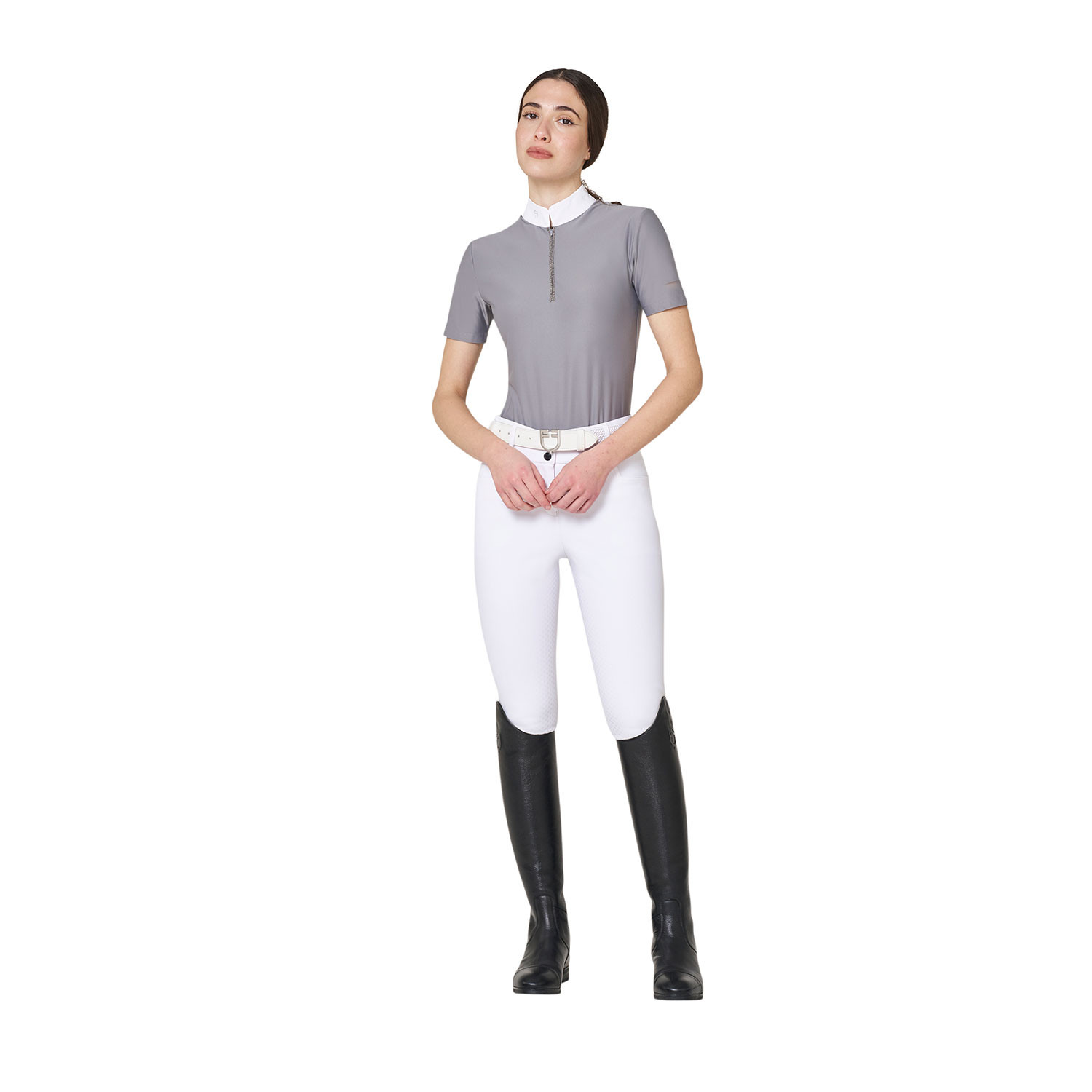 Damen-Kurzarm-Turnierpolo mit Strasssteinen