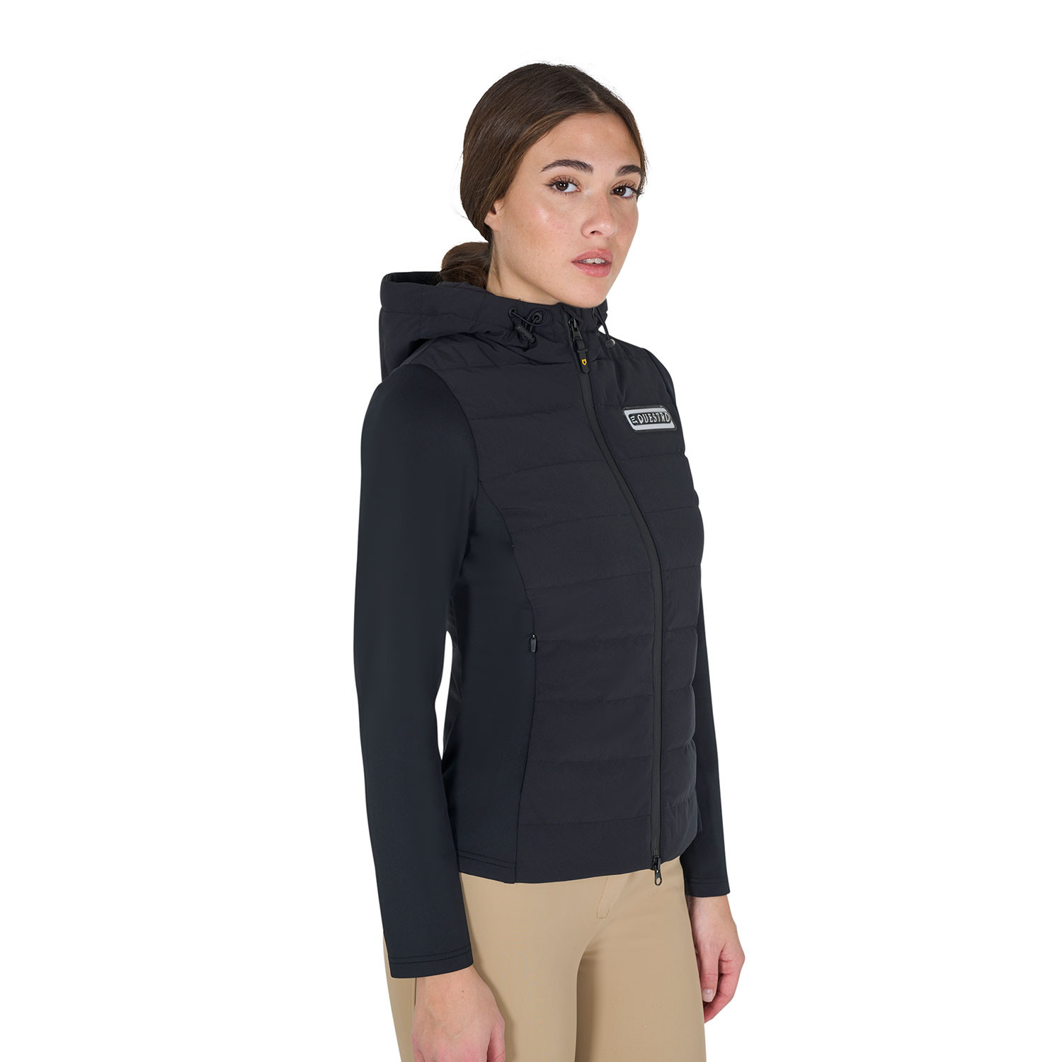 Damen-Daunenjacke mit Kapuze aus technischem Materialmix