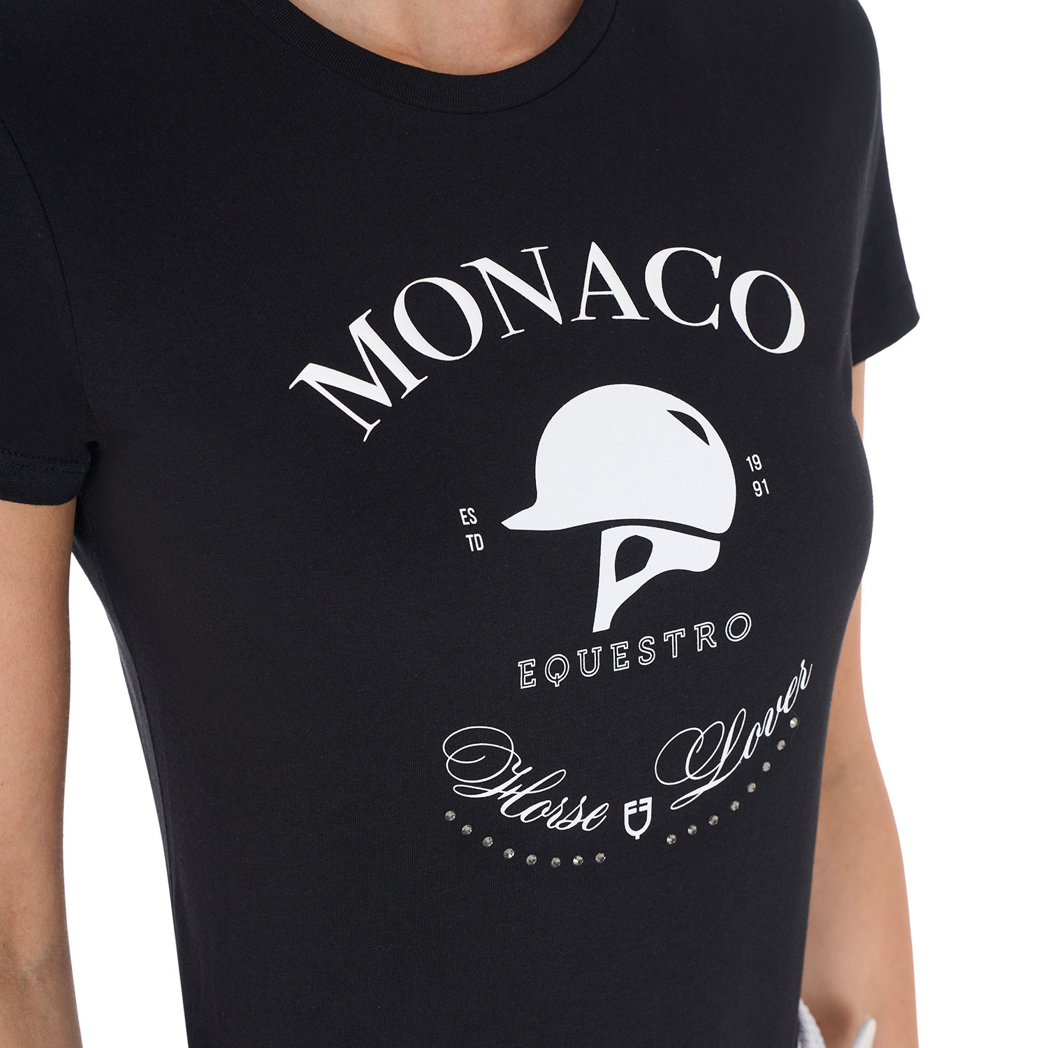 Damen-Baumwoll-T-Shirt Monaco mit Strasssteinen