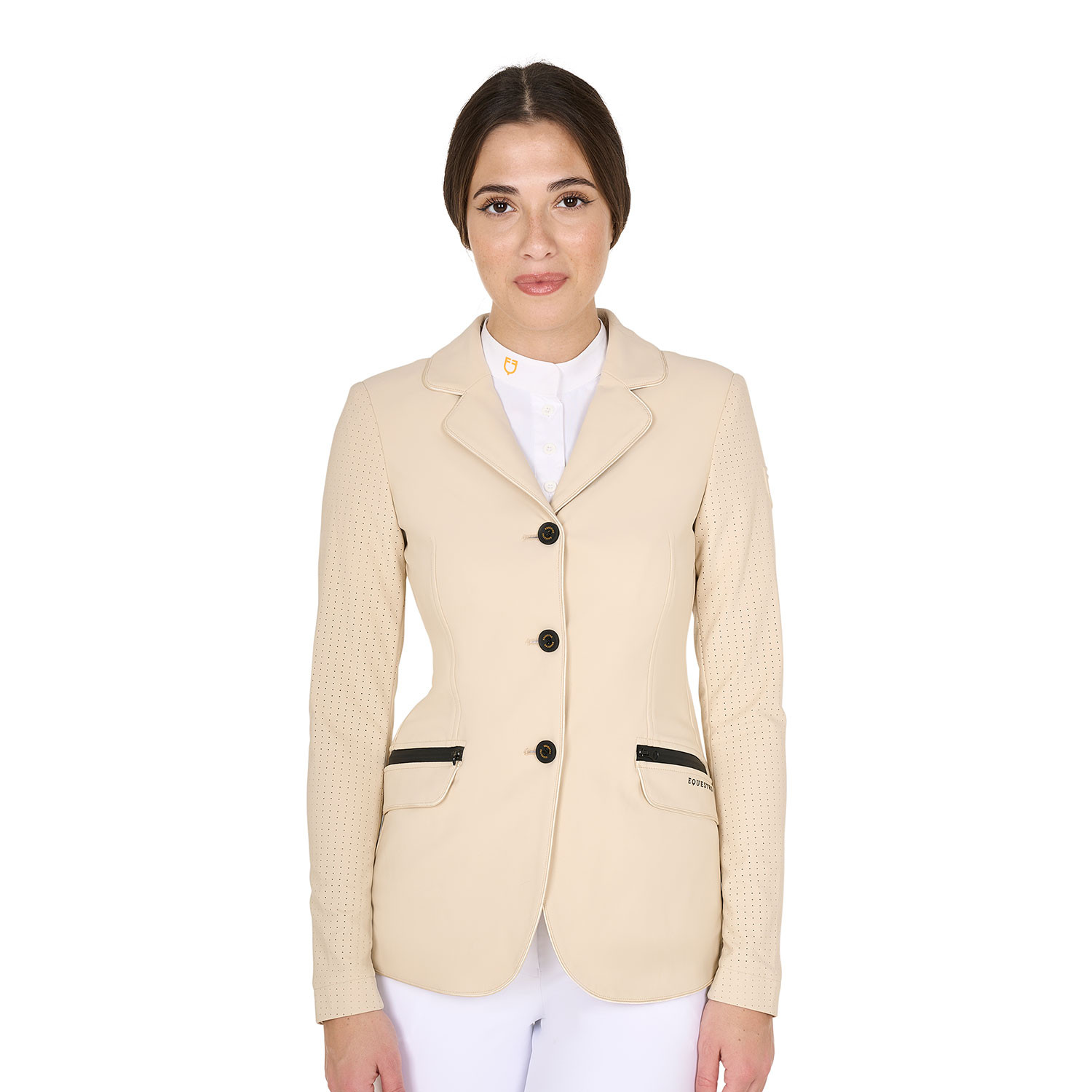 Damen-Turnierjacke mit drei Knöpfen aus perforiertem Stoff