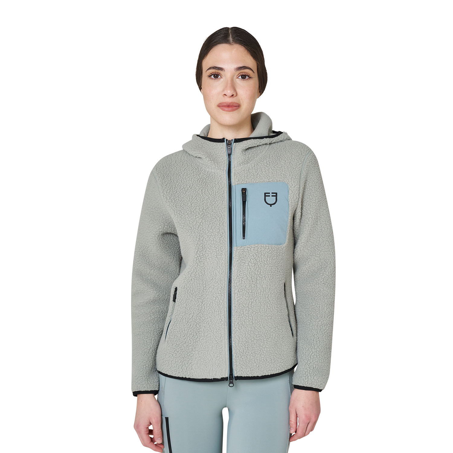 Damen-Teddyfleece-Kapuzenjacke mit Reißverschluss
