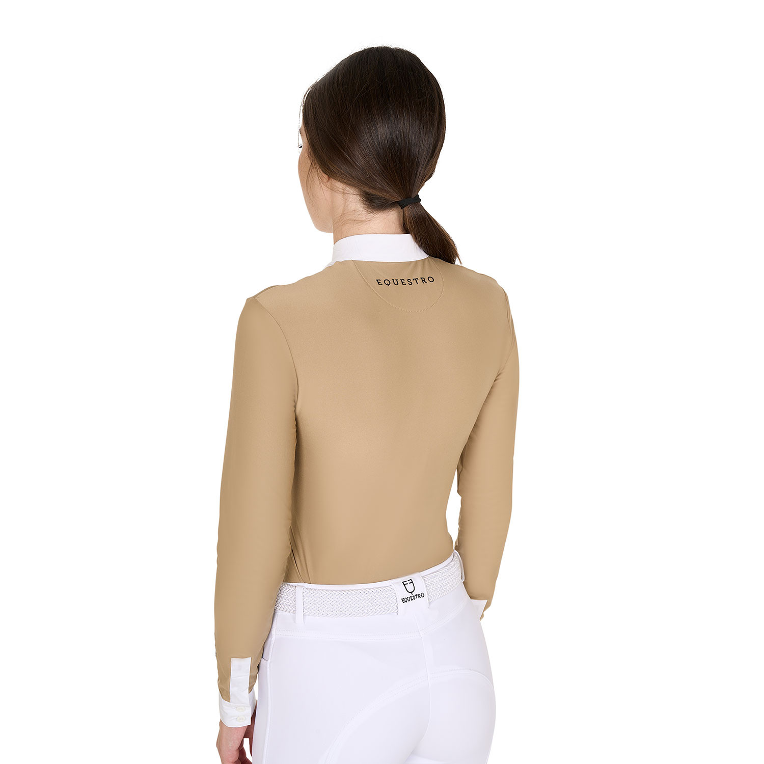 Tailliertes Damen-Poloshirt aus plissierter Baumwolle