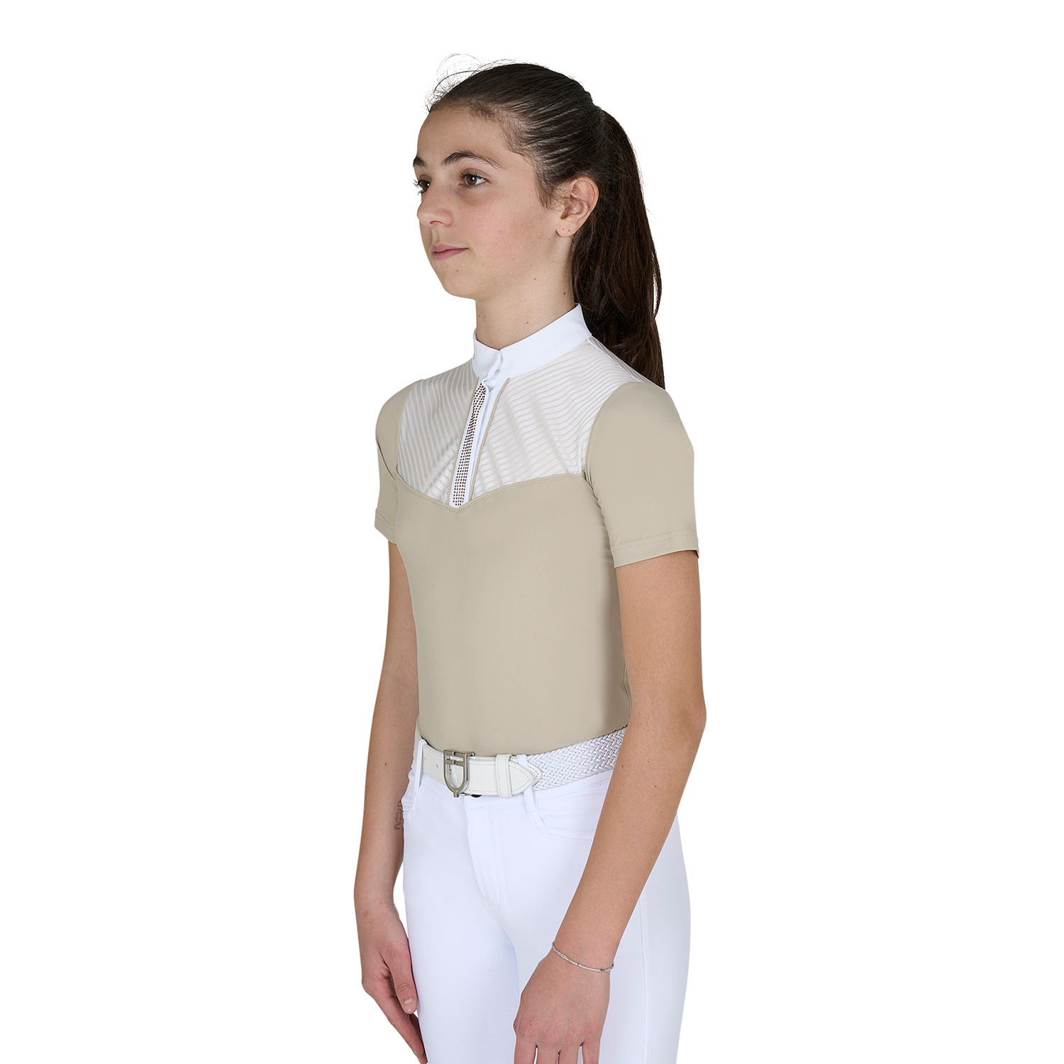 Mädchen-Turnierpolo Slim Fit mit seidigen Stoffeinsätzen