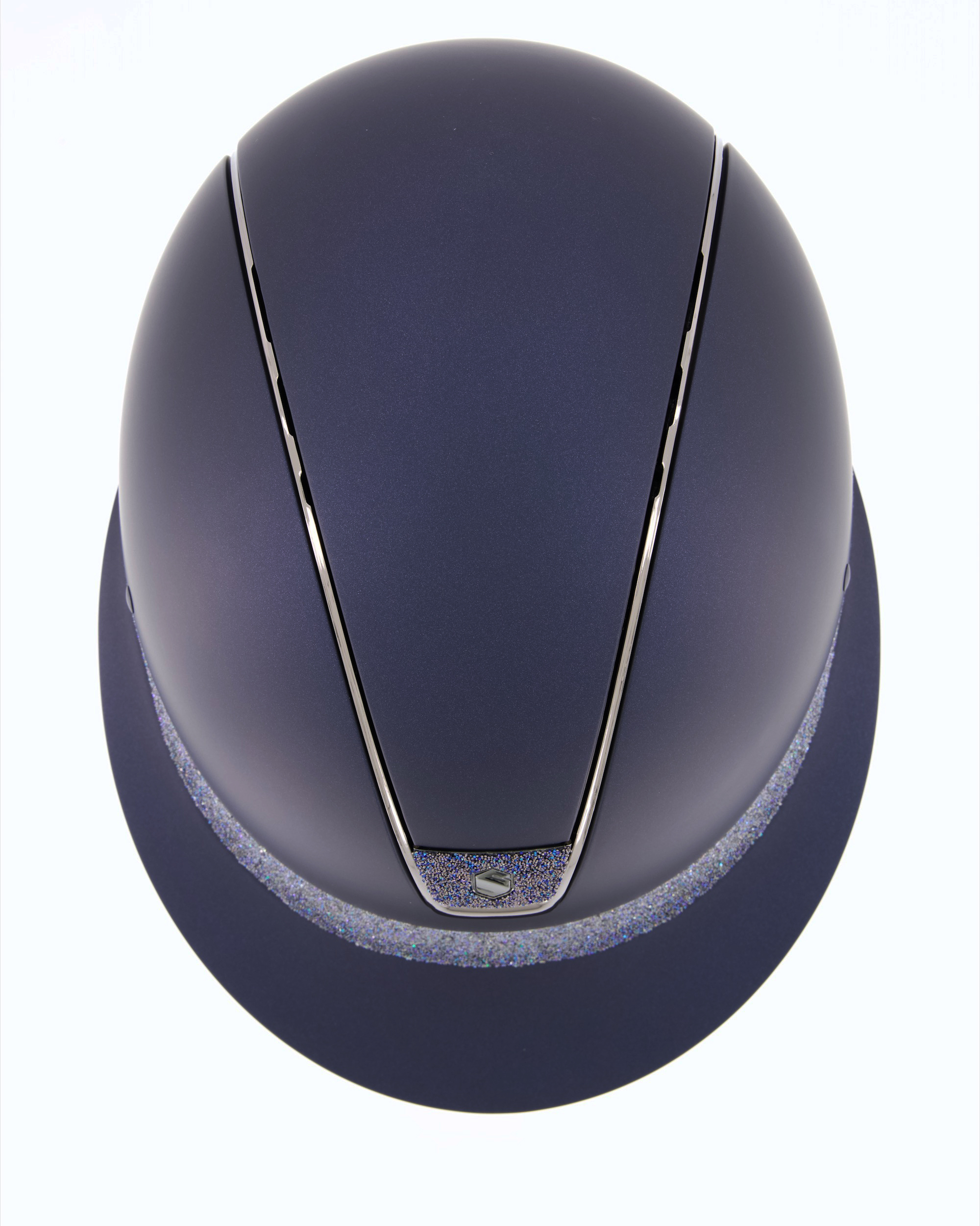 Riding helmet Miss Shield Shadowmatt, Frontal Band Crystal Fabric Swarovski Bermuda Blue, Trim Chrome Black, Blason Crystal Fabric Bermuda Blue in Blue