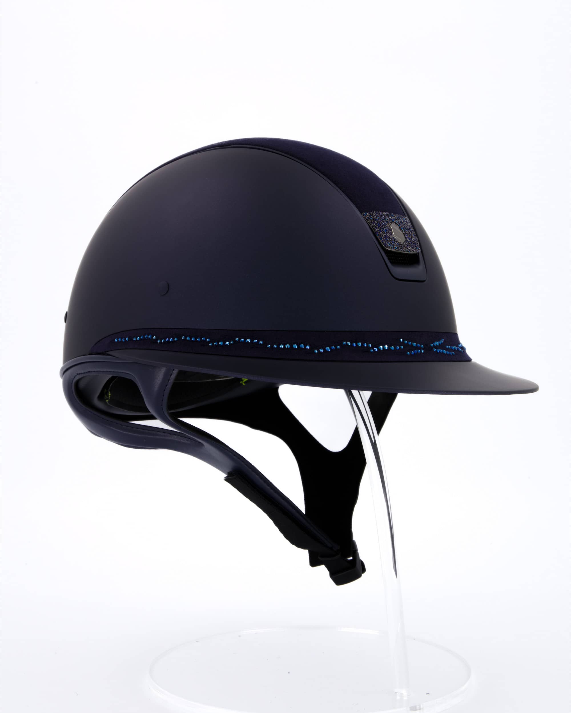 Reithelm Miss Shield Shadowmatt, Top Alcantara Blue, Frontal Band Flower Swarovski Light Sapphire, Trim Matt Navy, Blason Crystal Fabric Bermuda Blue in blau