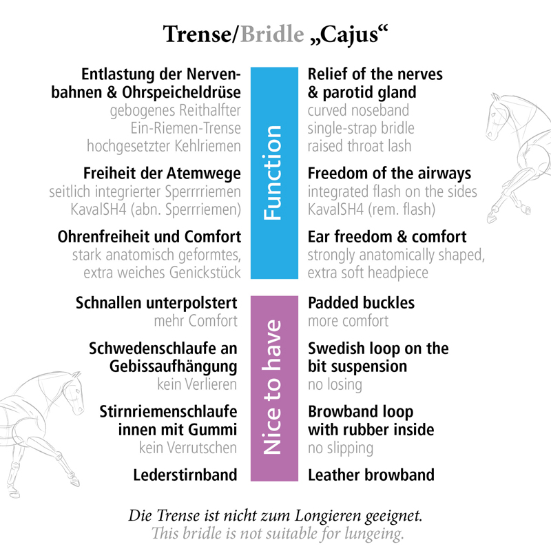 Trense "Cajus" eng.-komb. mit Lederstirnband