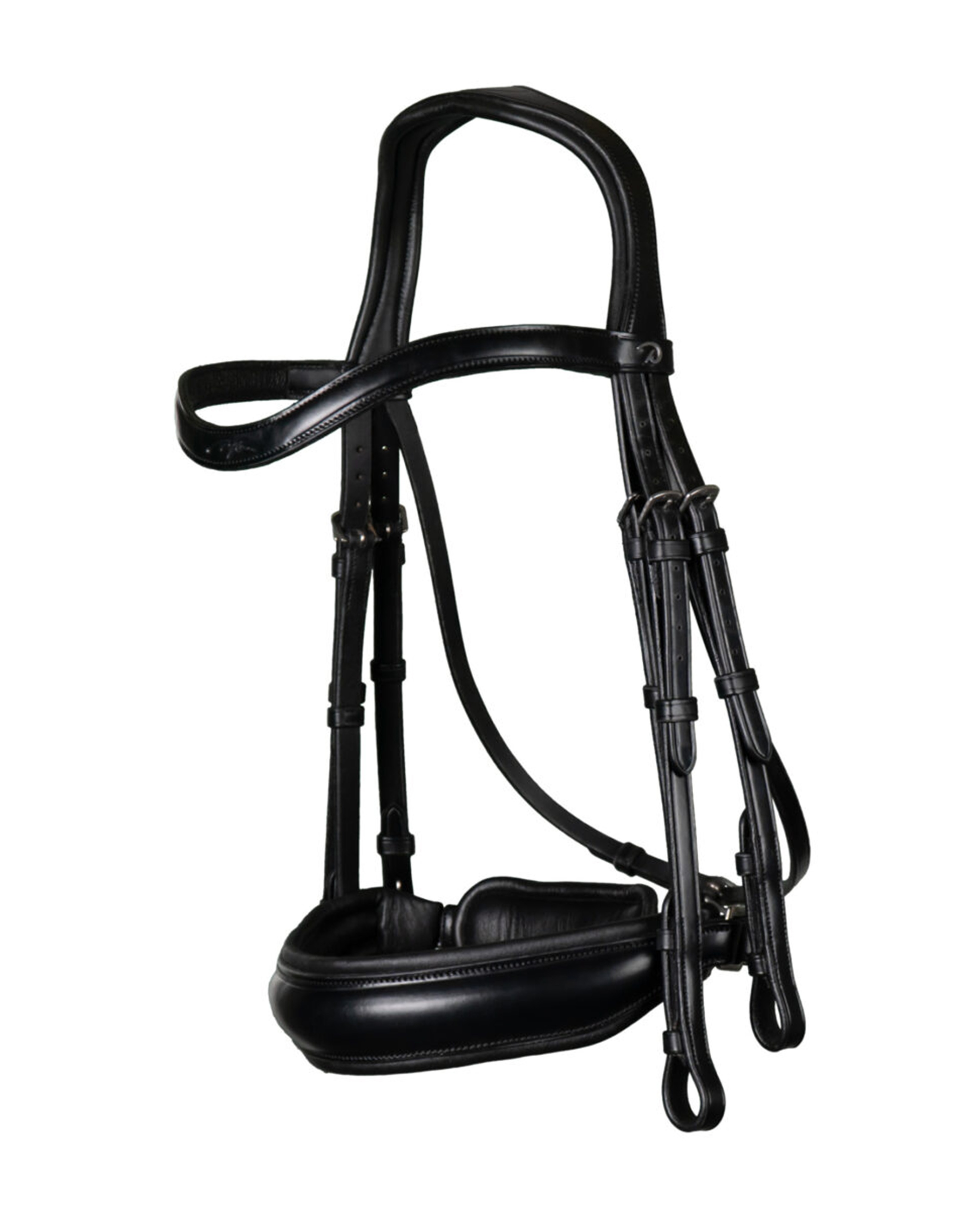 Double bridle with wide Swedish noseband in black