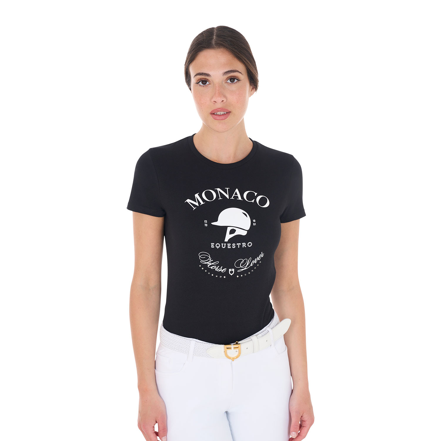 Damen-Baumwoll-T-Shirt Monaco mit Strasssteinen