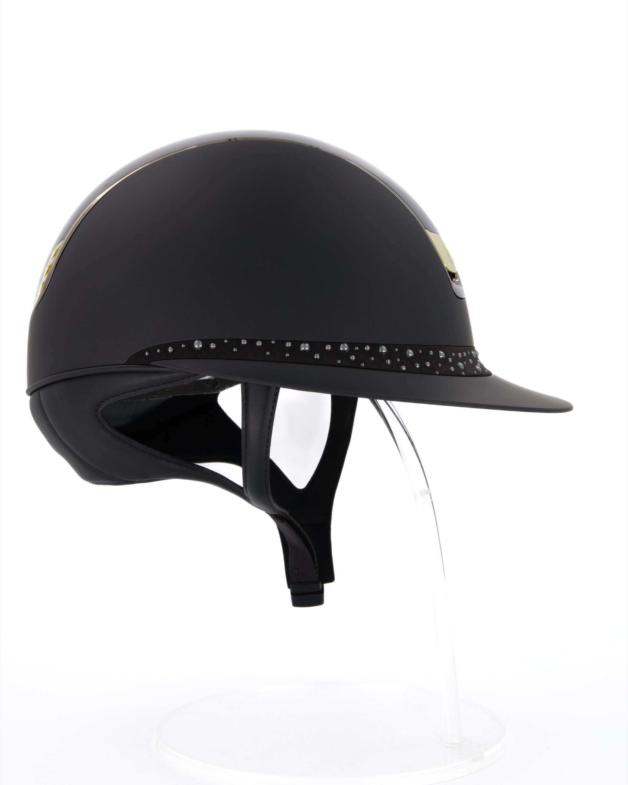 Reithelm 2.0 Miss Shield Shadowmatt black, Top Shadowglossy,Frontal Band Night Pearl, Trim Chrome Black, Blason Chrome Gold