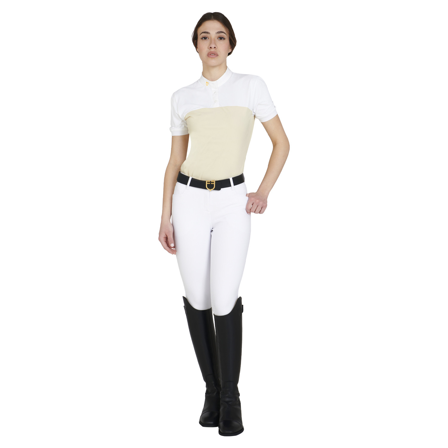 Schmal geschnittenes Damen-Poloshirt aus Funktionsmaterial und Mesh