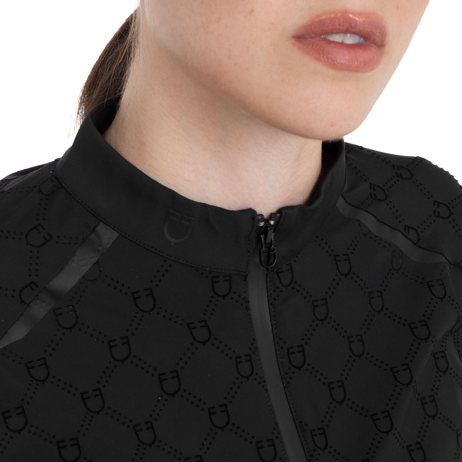 Damen-Trainingspolo langarm mit Monogramm-Print