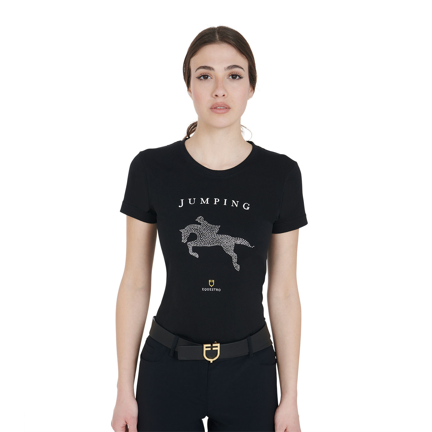 Schmal geschnittenes Damen-Spring-T-Shirt mit Strass