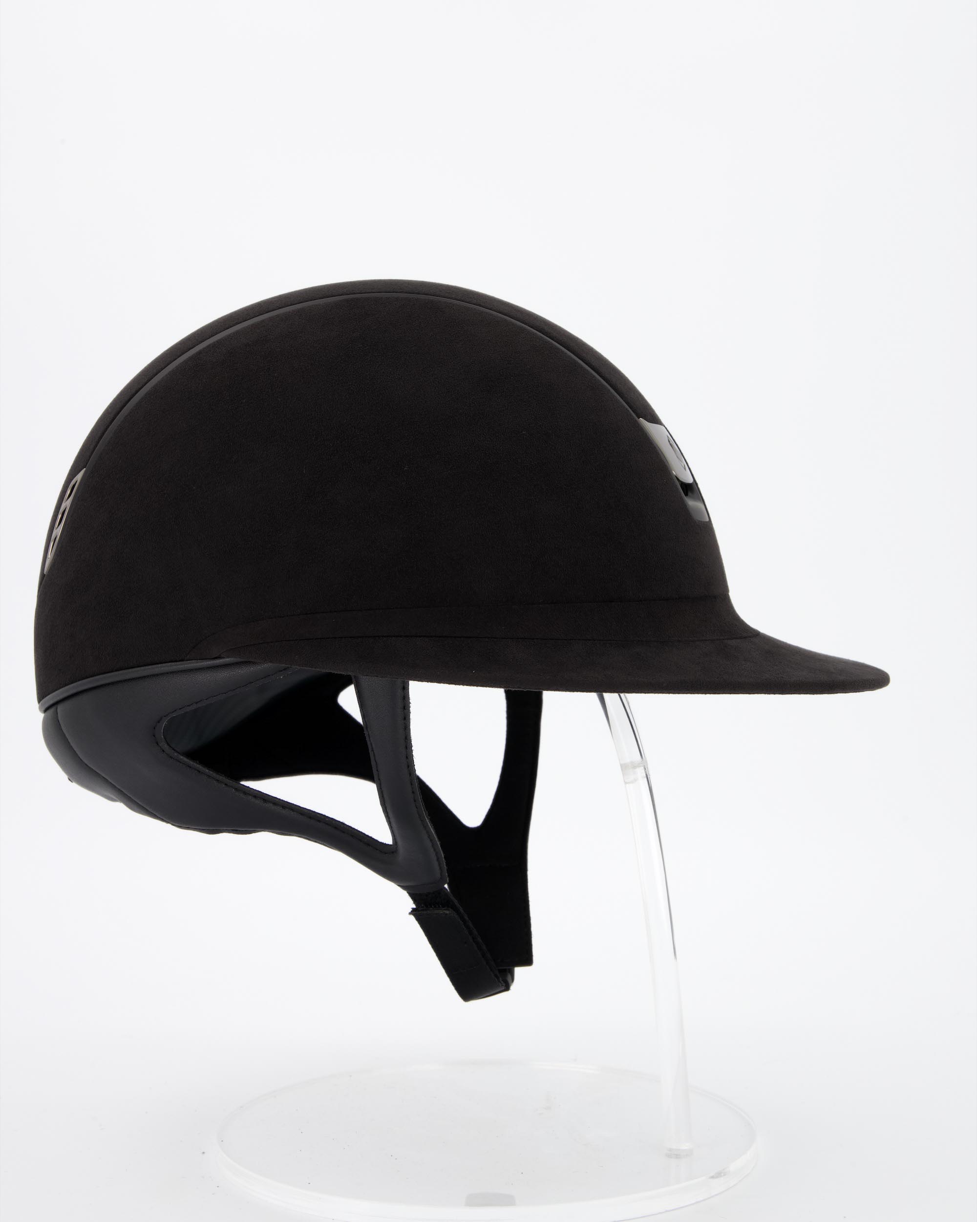 Riding helmet 2.0 Miss Premium Alcantara Black, Trim Matt Black, Blason Black Chrome in black
