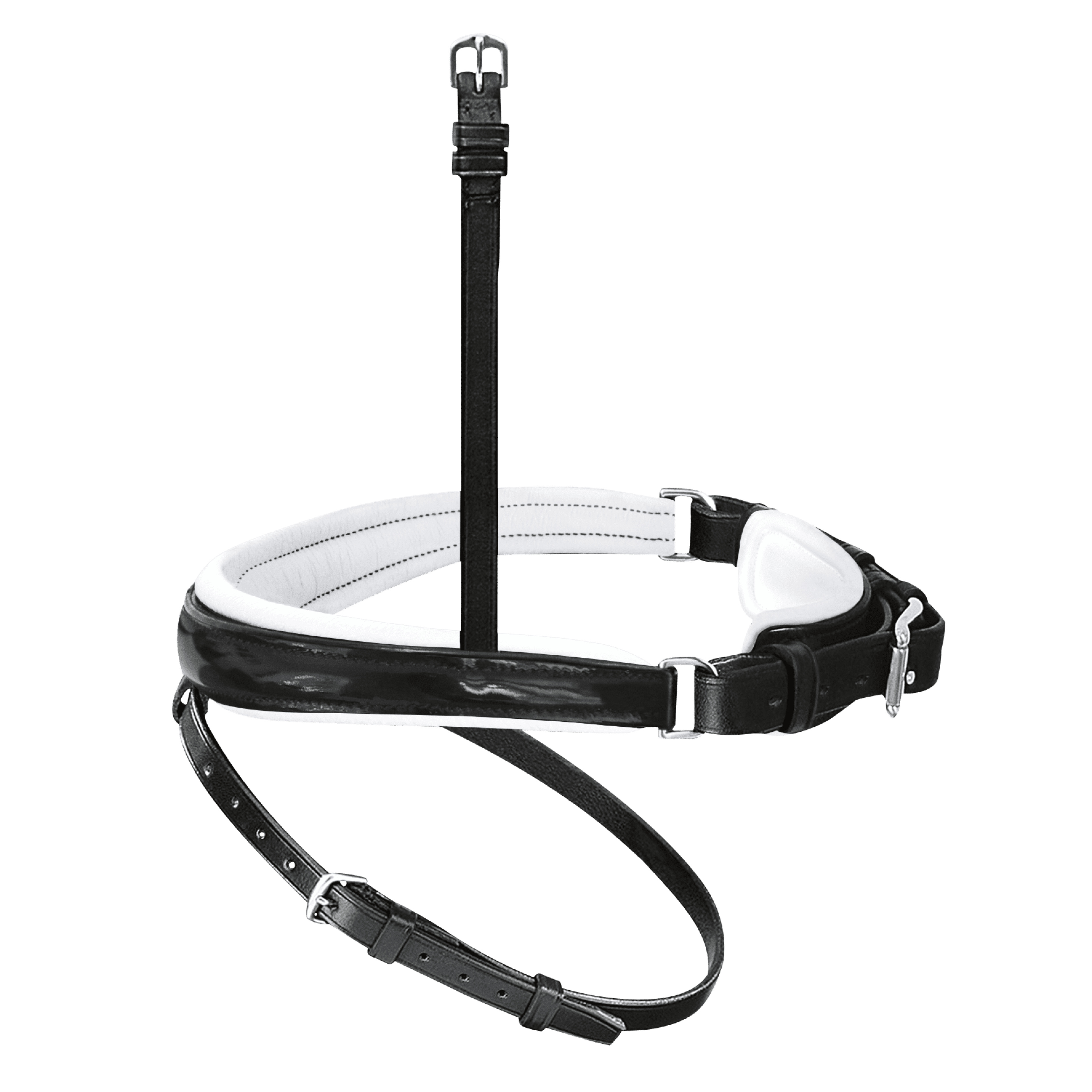 Anatomical noseband with patent leather in black/white