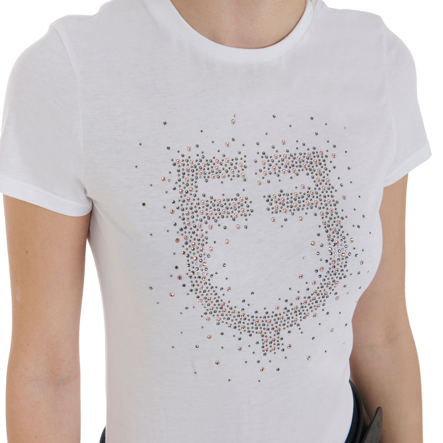 Schmal geschnittenes Damen-T-Shirt mit pinkem Strass
