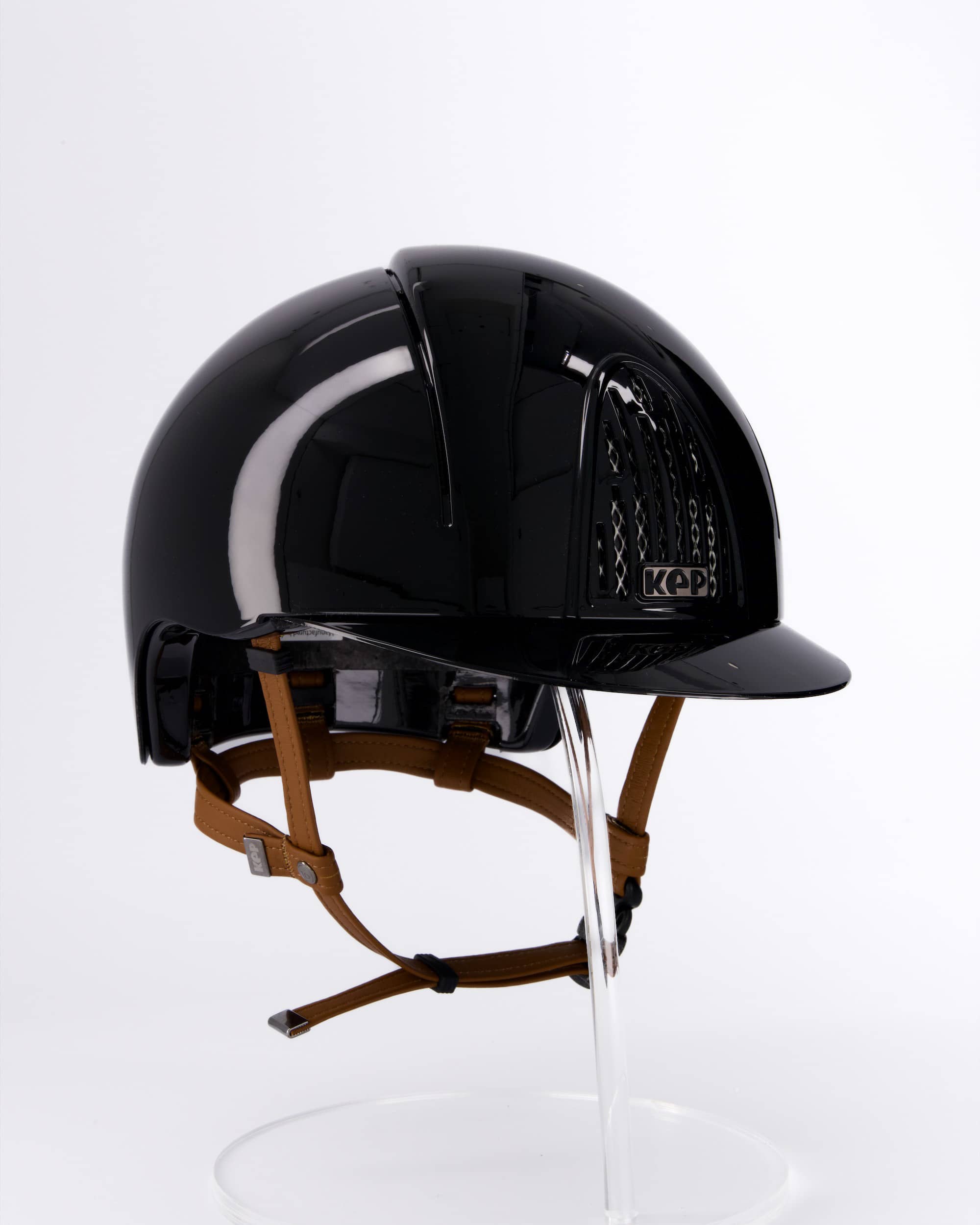 Riding helmet Cromo ABS Cromo Smart Polish in black with beige chin strap