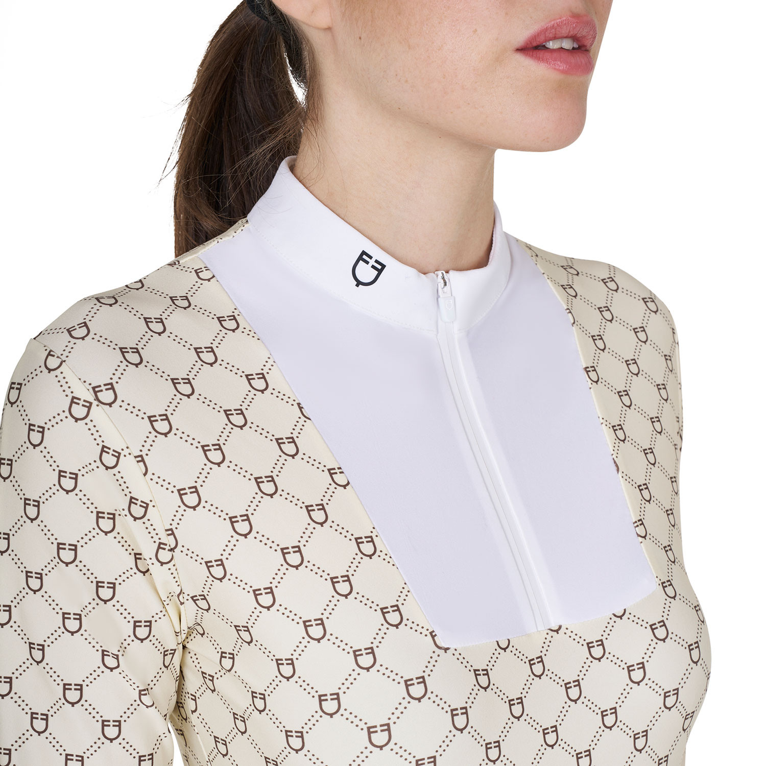 Langärmliges Damen-Turnierpolo mit Monogramm-Print