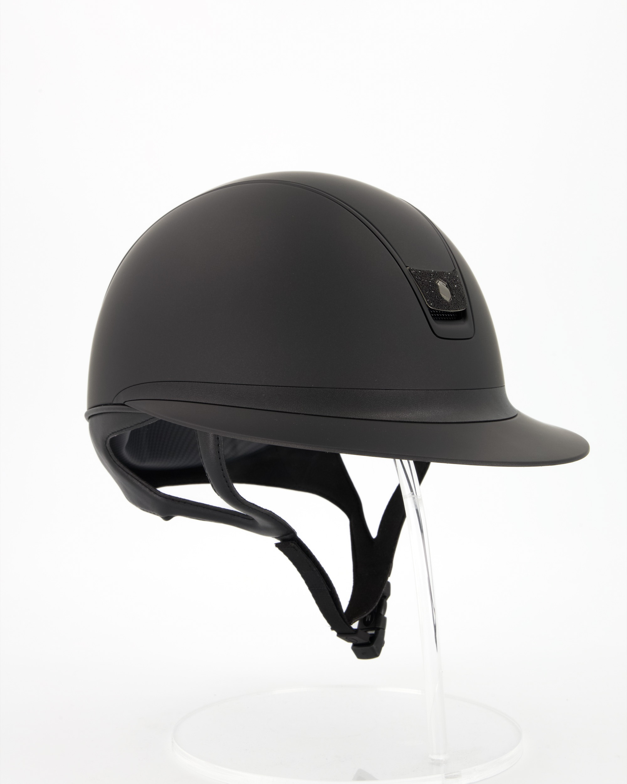 Riding helmet 2.0 Miss Shield Shadowmatt, Top and Fontal Band Shadowmatt Black, Trim Matt Black, Blason Crystal Fabric Black