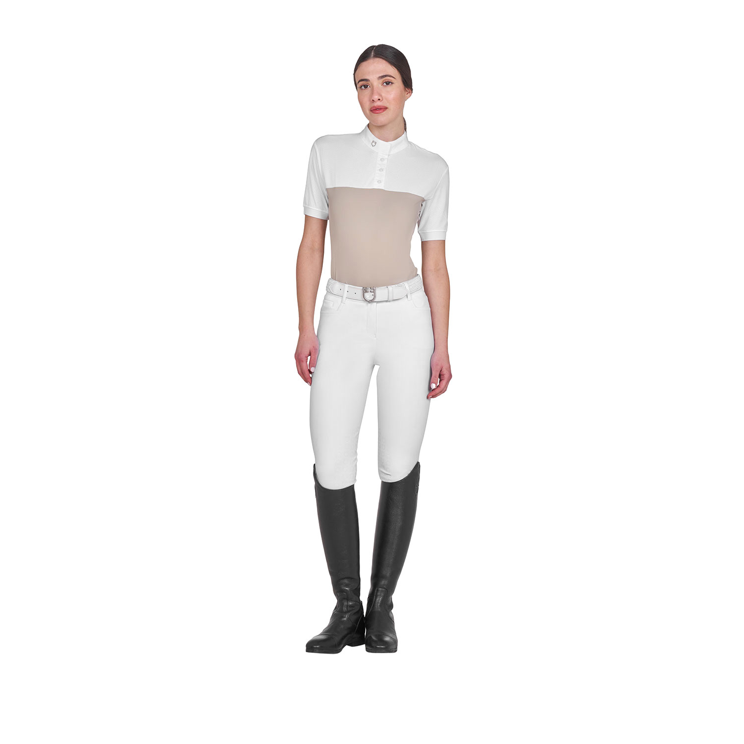 Schmal geschnittenes Damen-Poloshirt aus Funktionsmaterial und Mesh