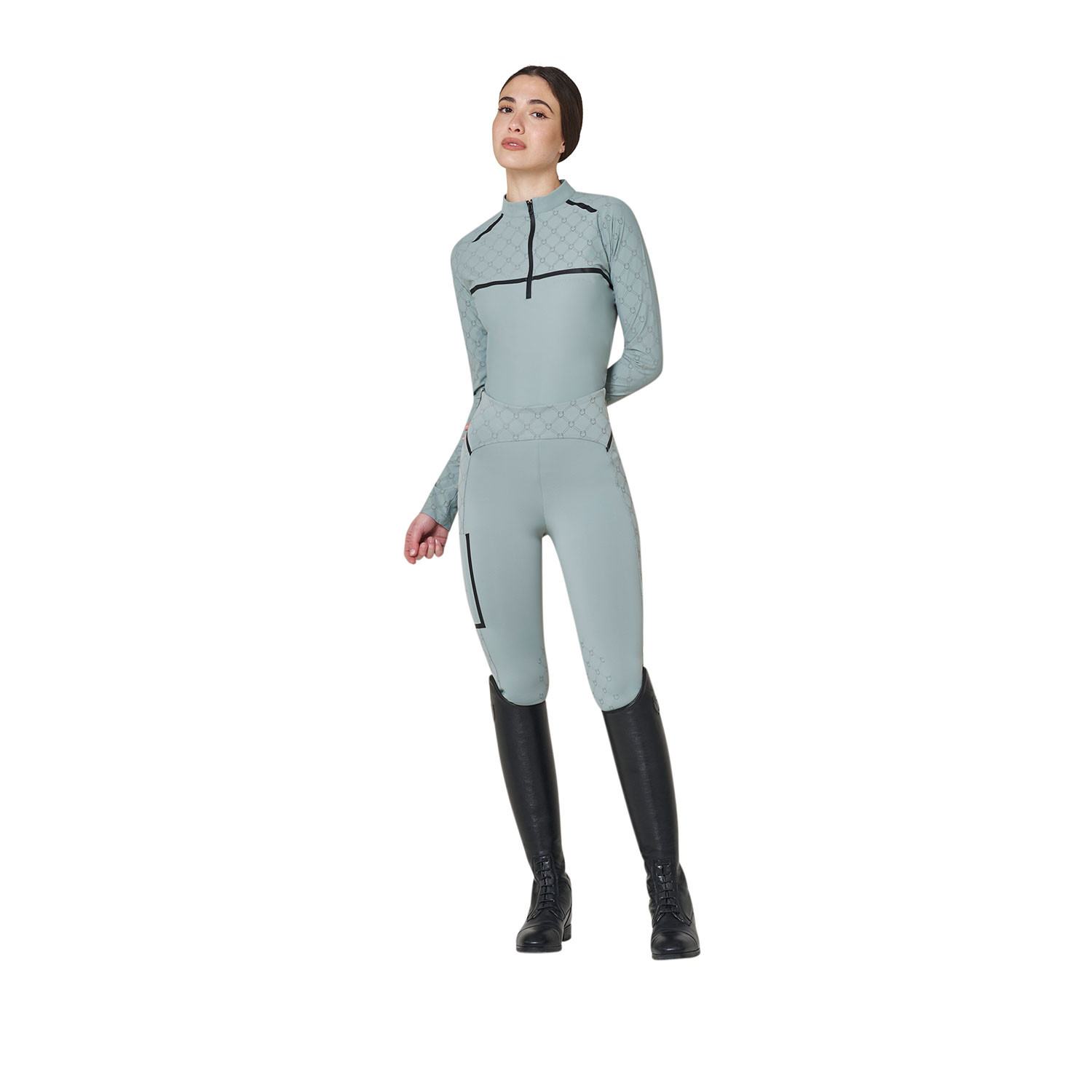 Damen-Trainingspolo langarm mit Monogramm-Print