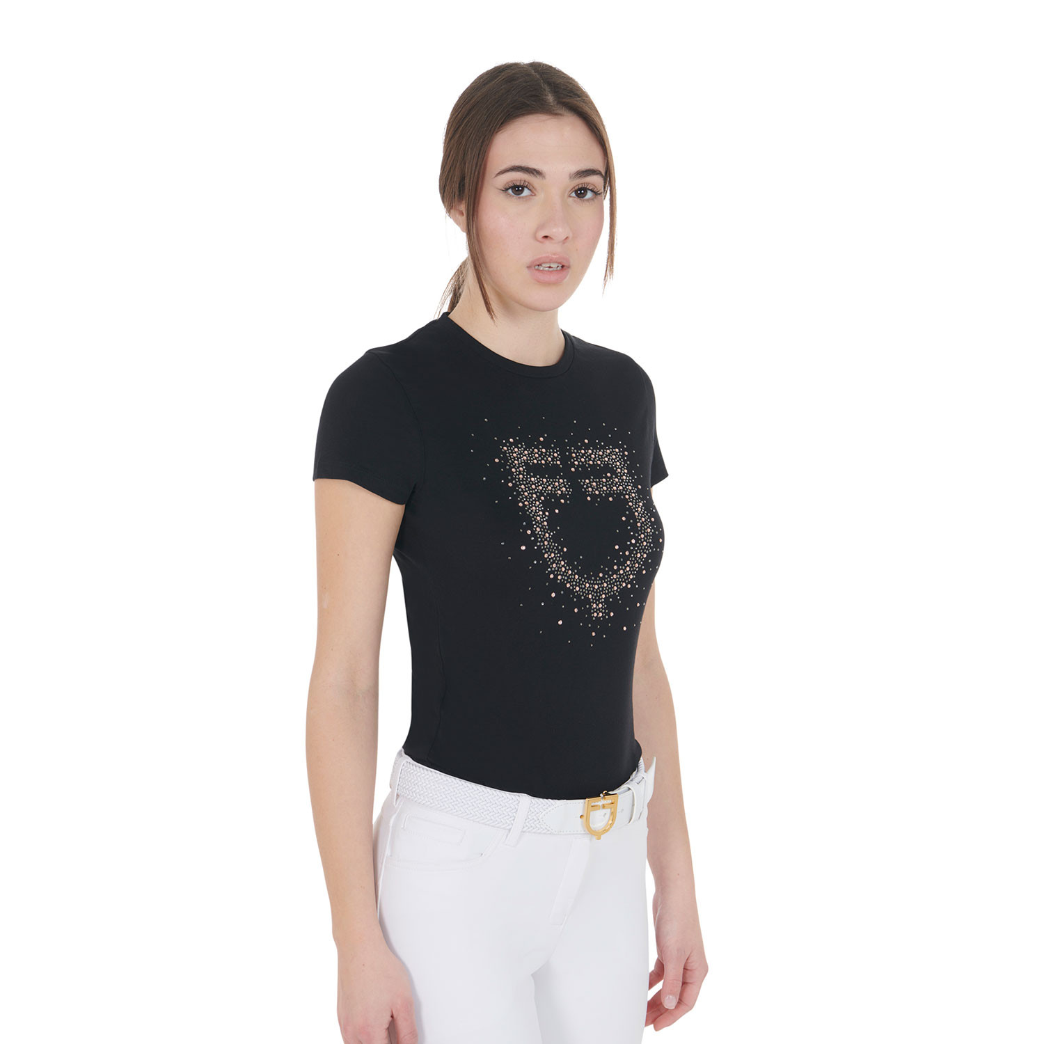 Schmal geschnittenes Damen-T-Shirt mit pinkem Strass