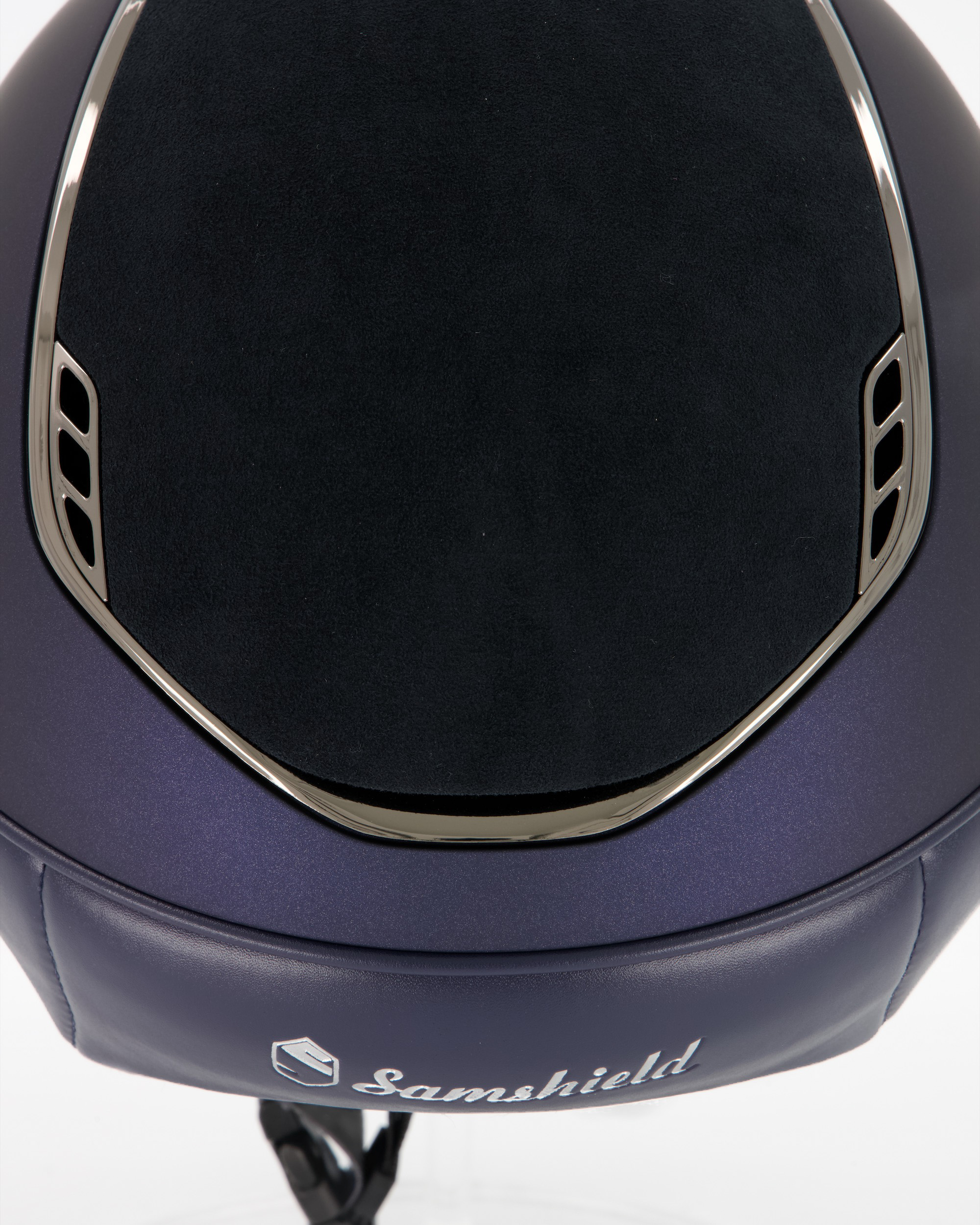 Reithelm Miss Shield 2.0 Shadowmatt, Top u. Frontal Band Alcantara Blue, Trim Chrome Black, Blason Chrome Black in blau