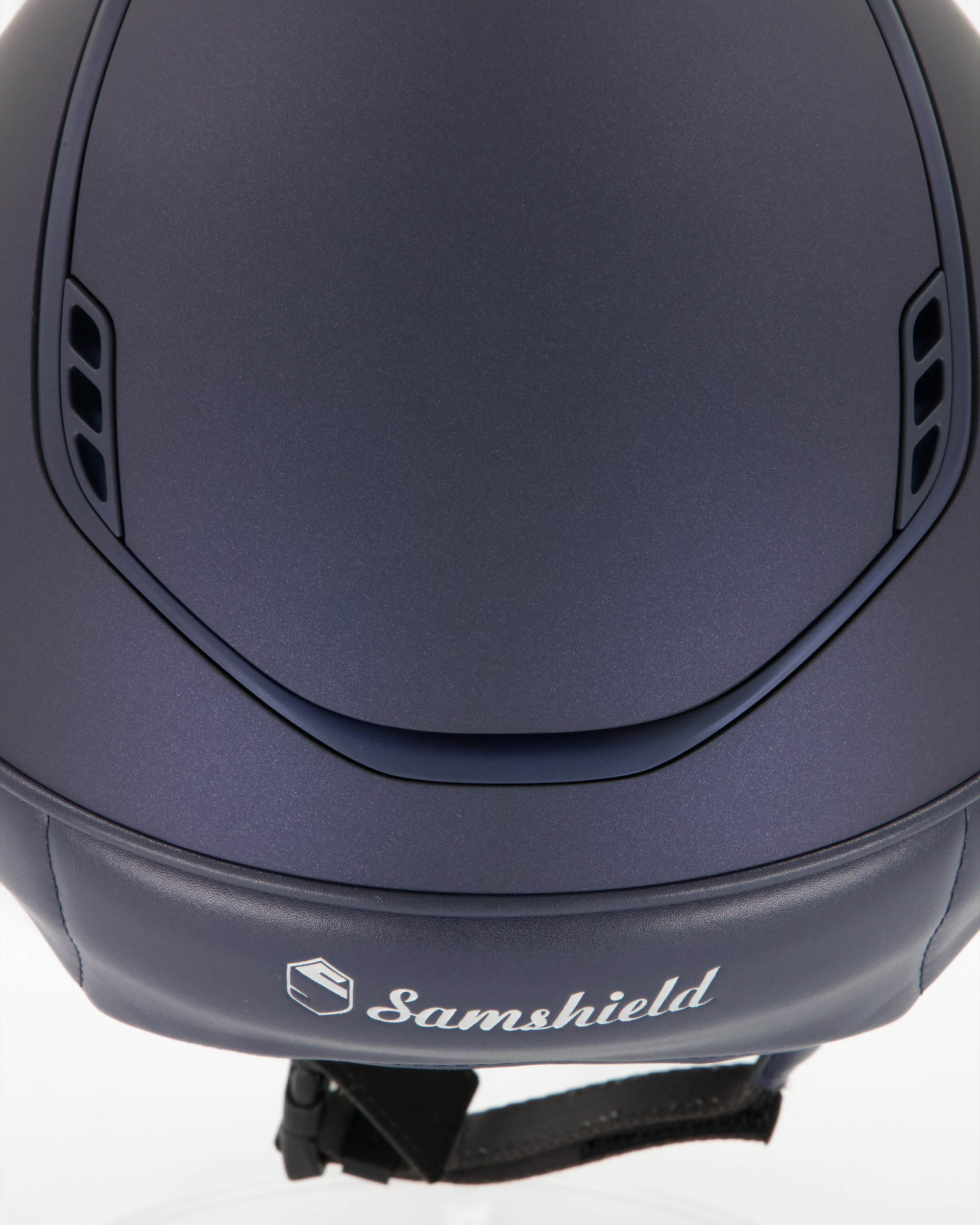 Reithelm Miss Shield 2.0 Shadowmatt blau, Frontal Band Crystal Fabric Paradise Shine, Trim u. Blason Matt Navy, 5 Swarovski Vintage Pink