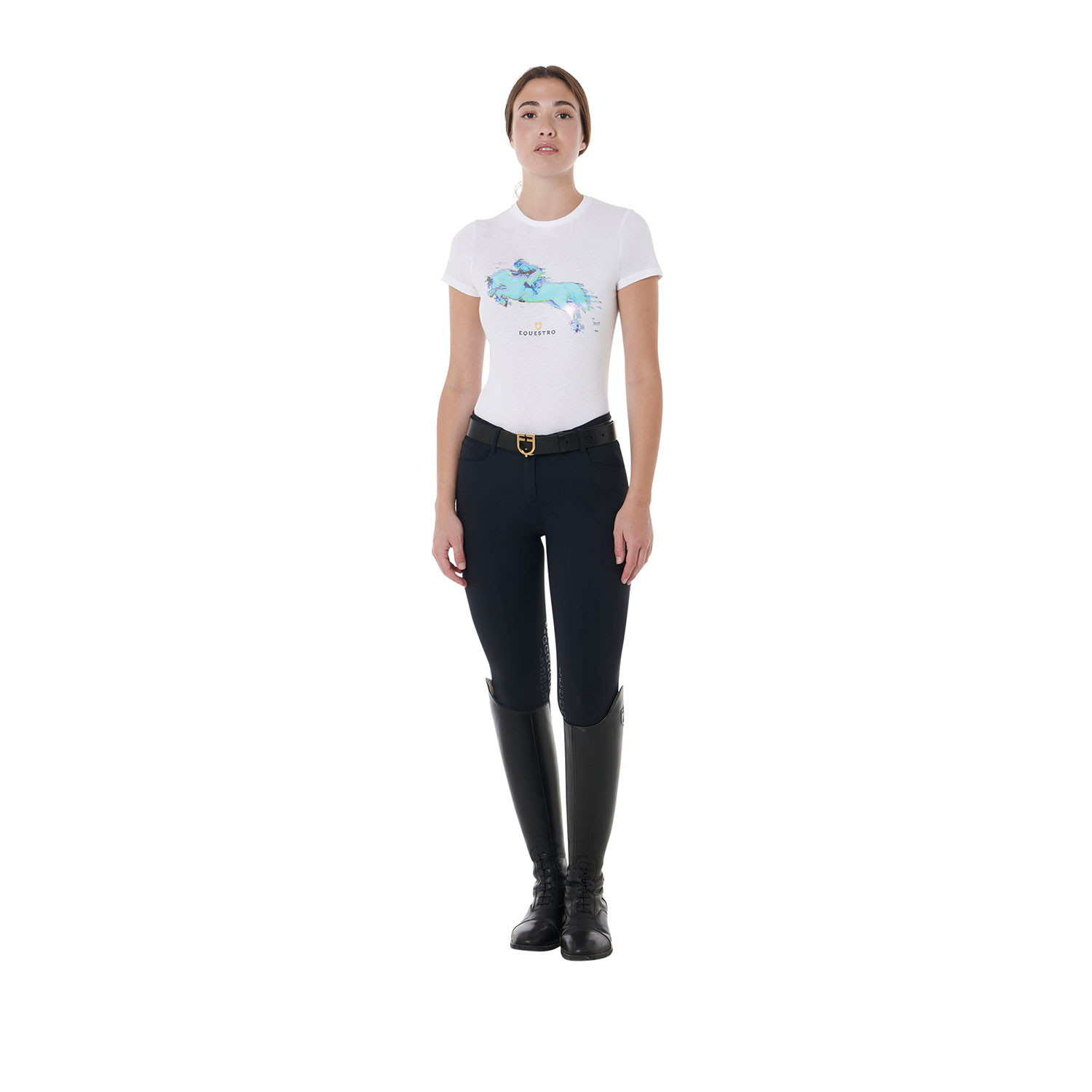 Schmal geschnittenes Damen-Baumwoll-T-Shirt mit Jump-Print