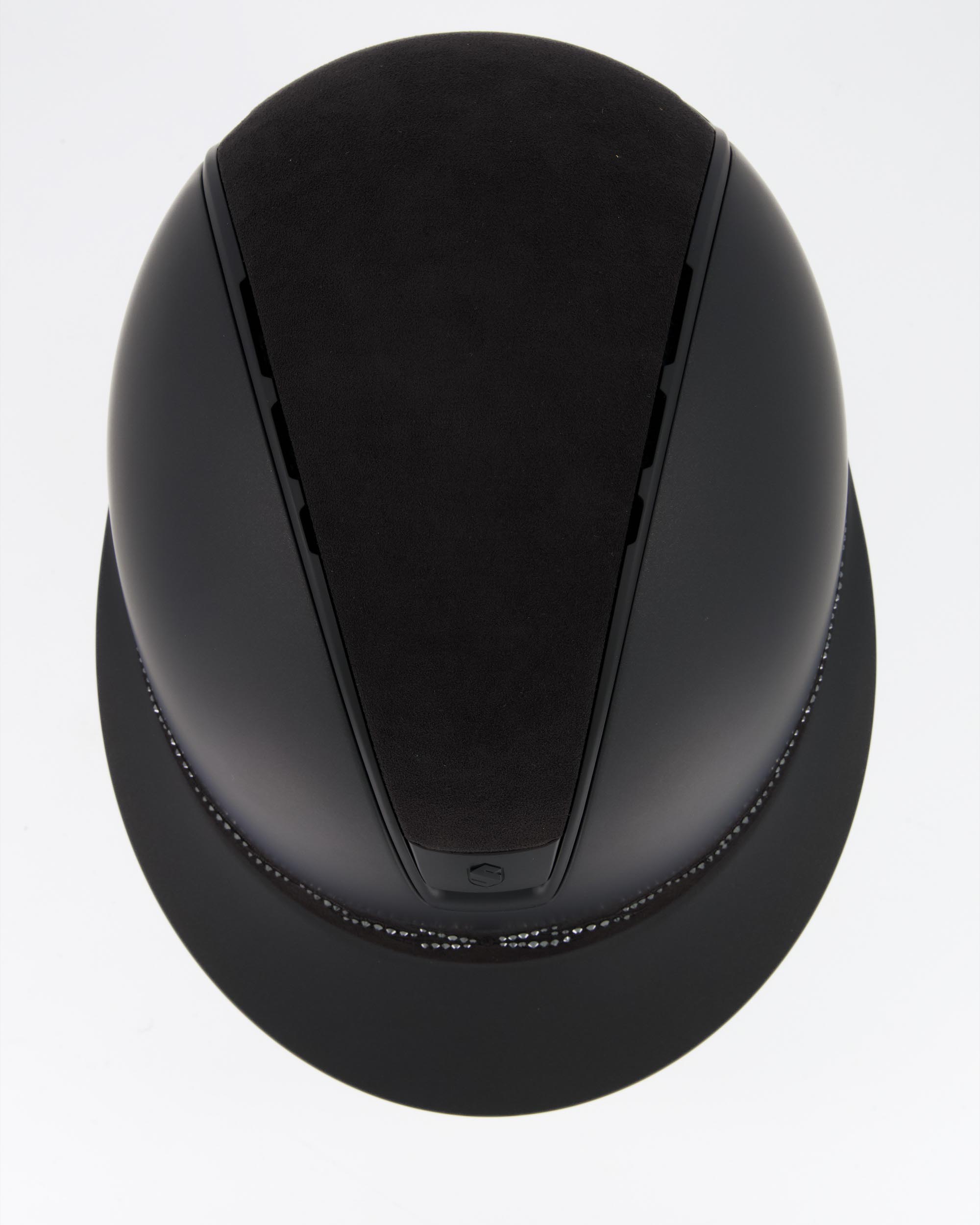 Riding helmet 2.0 Miss Shield Shadowmatt Black, Top Alcantara Black Frontal Band Flower Swarovski, Trim u. Blason Matt Black in black