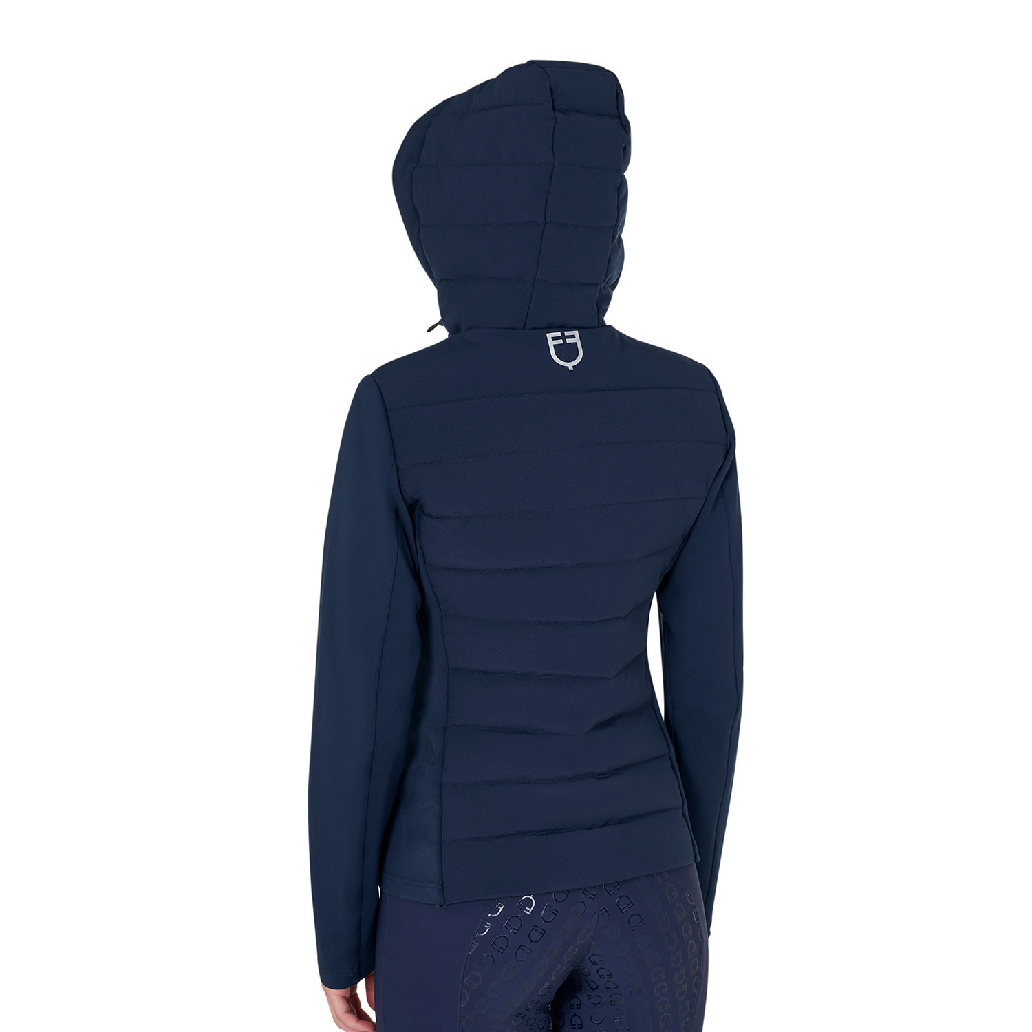 Damen-Daunenjacke mit Kapuze aus technischem Materialmix