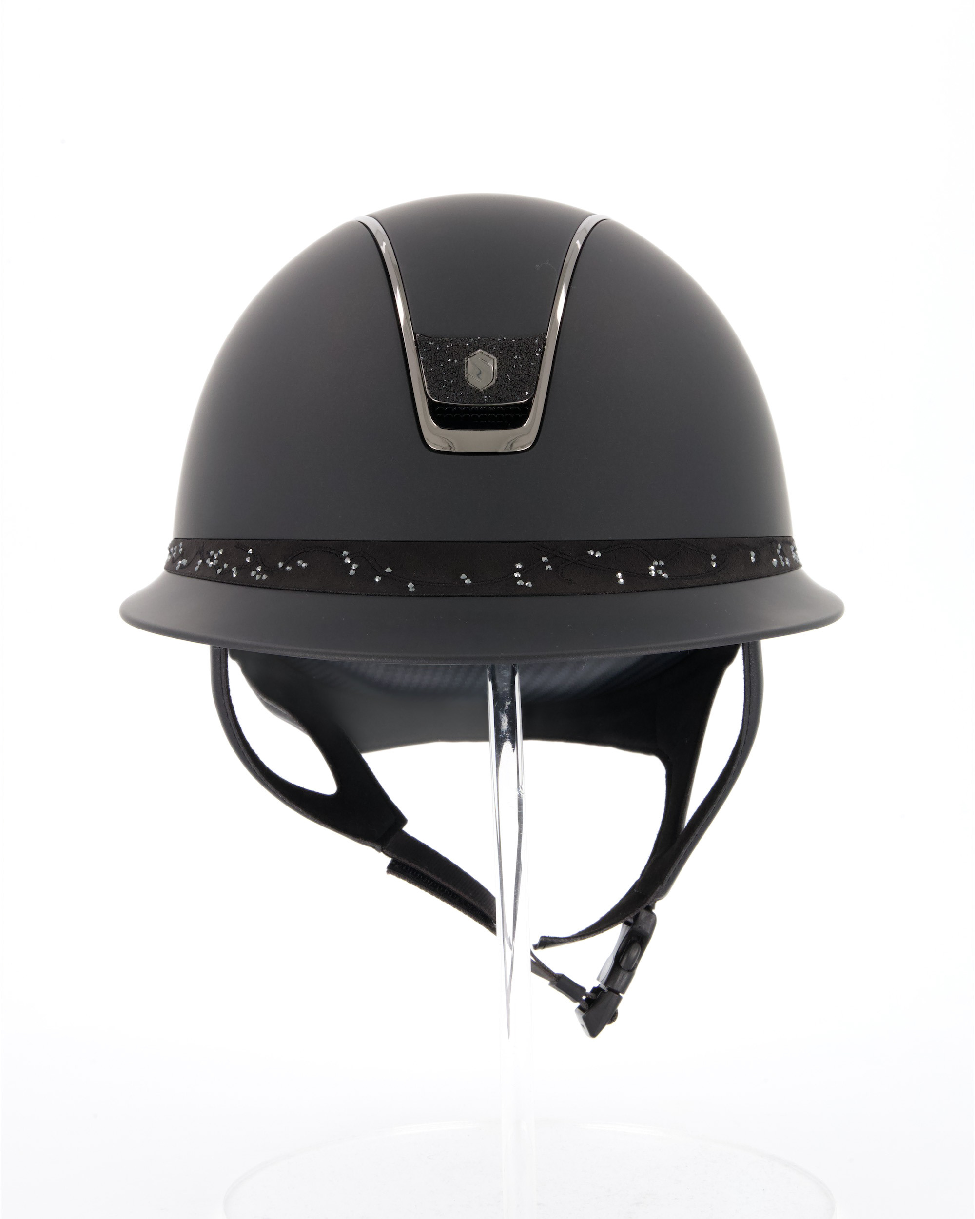 Reithelm 2.0 Miss Shield Shadowmatt Black, Frontal Band Crystal Leaf, Trim Chrome Black, Blason Crystal Fabric Black