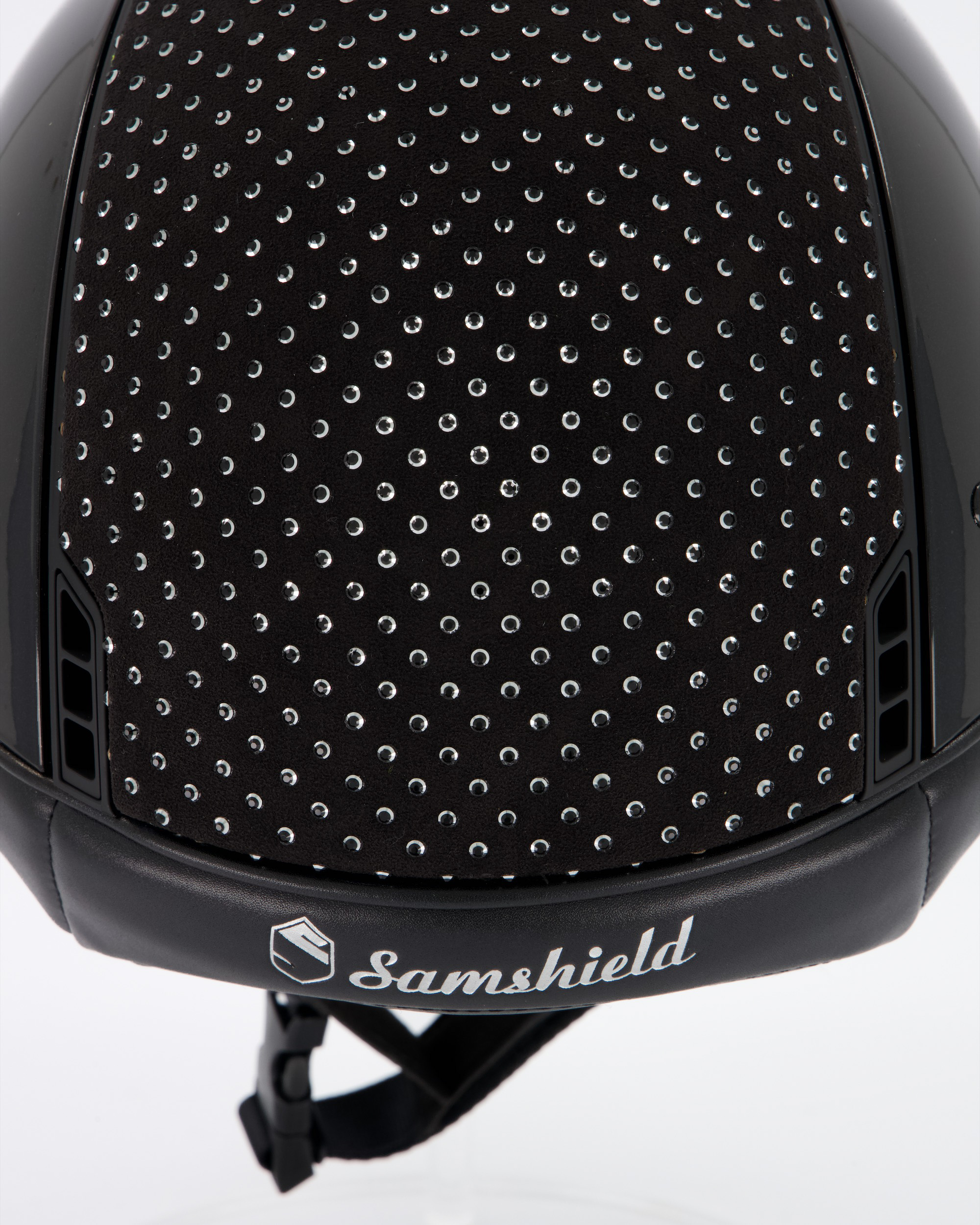 Reithelm Miss Shield Shadowglossy metallic black, Top Sparkling jet light black/alcantara black, Frontal band Sparkling jet light black/alcantara black, Trim Matt black, Blason Matt black